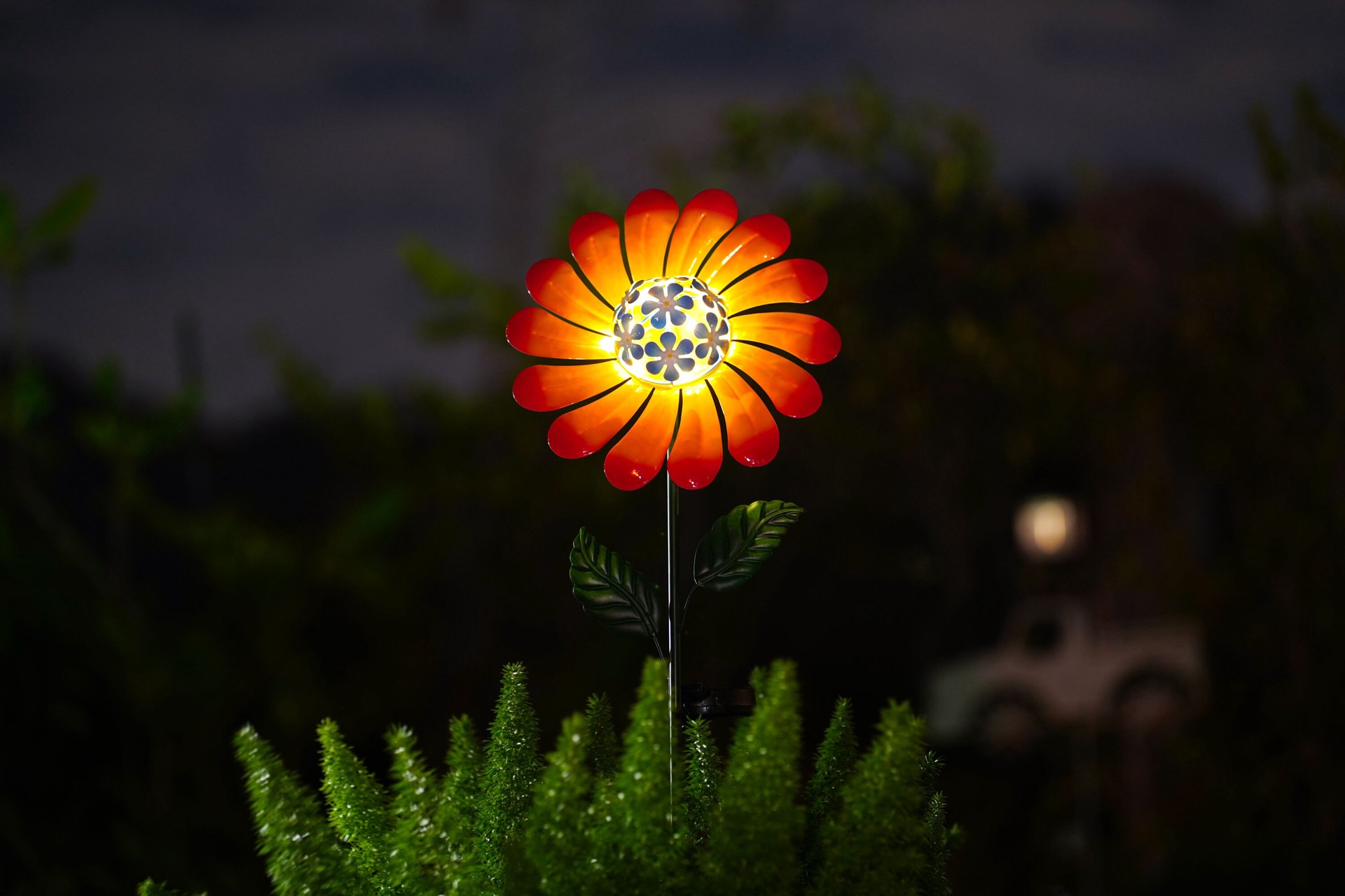 slide 6 of 6, Style Selections 36-in Yellow, Green Metal Solar Garden Stake, 1 ct
