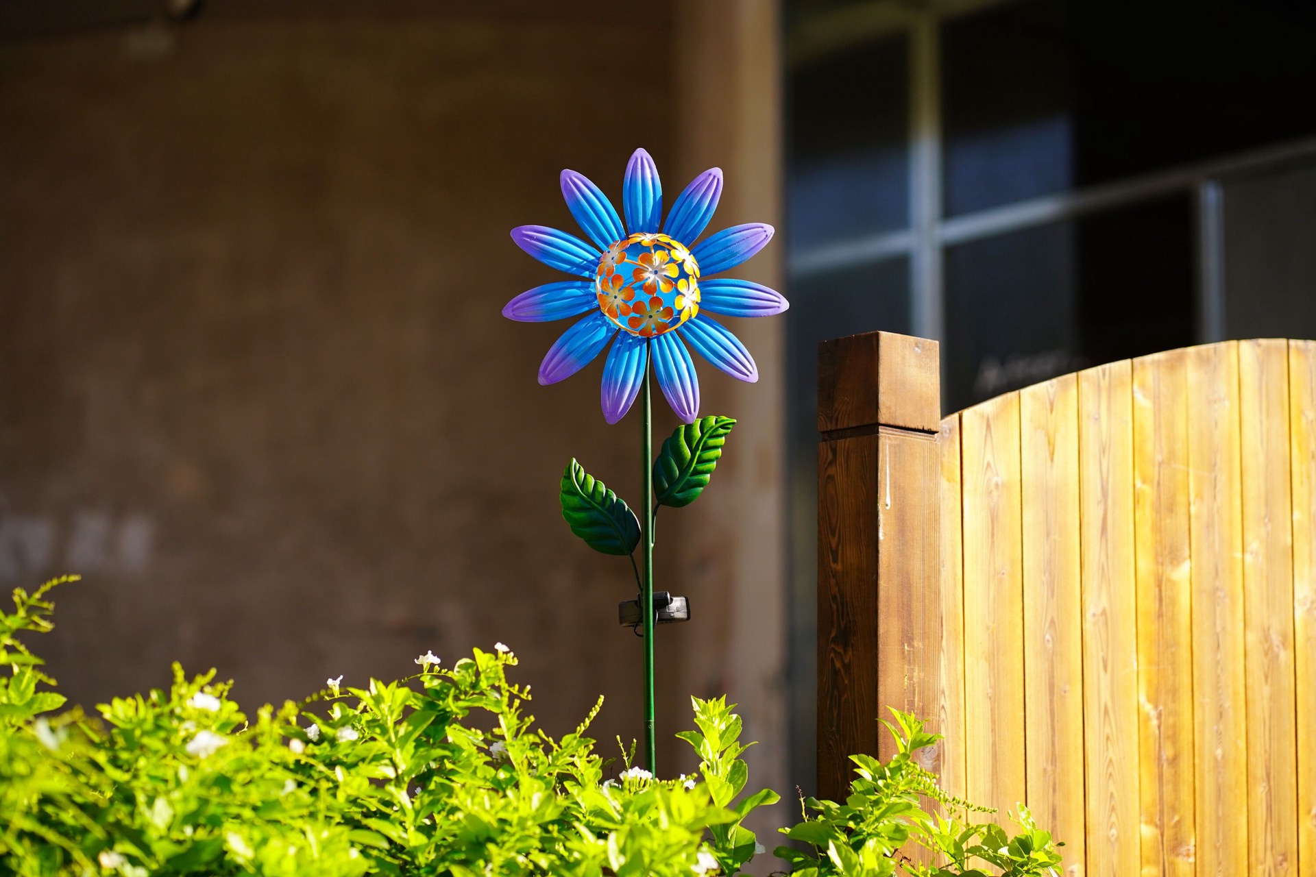 slide 2 of 6, Style Selections 36-in Blue, Green Metal Solar Garden Stake, 1 ct
