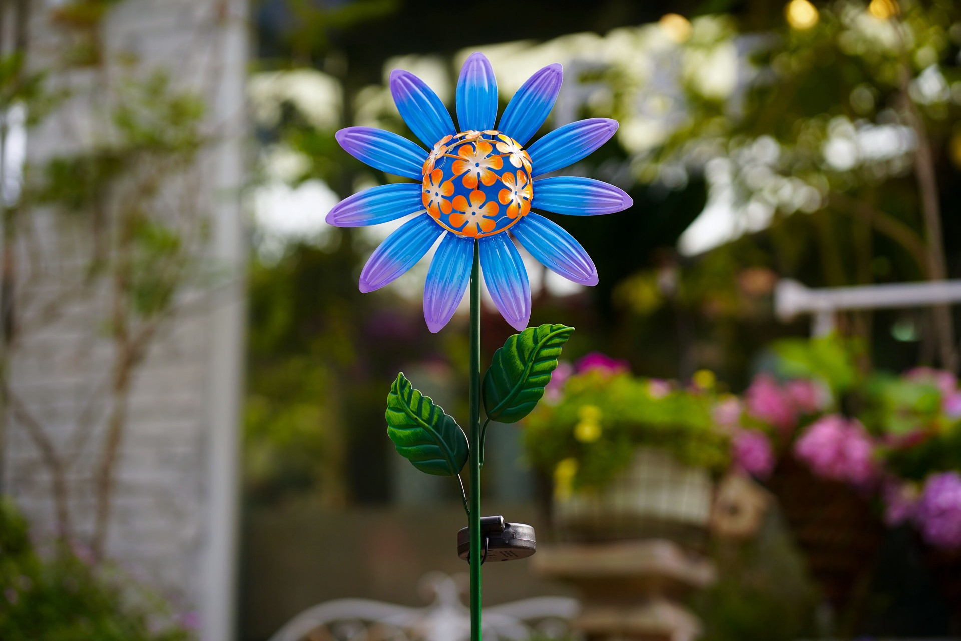 slide 3 of 6, Style Selections 36-in Blue, Green Metal Solar Garden Stake, 1 ct
