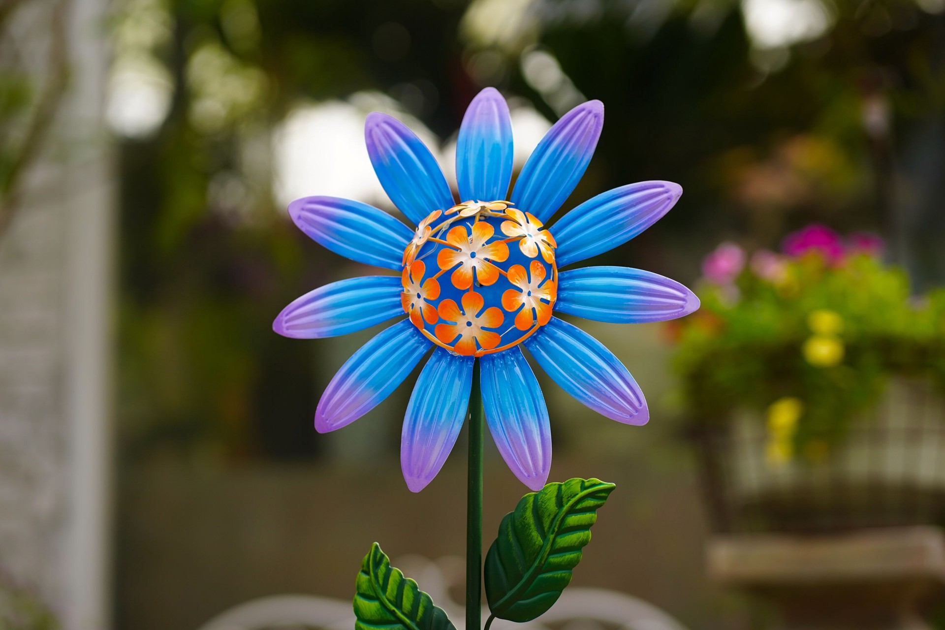 slide 4 of 6, Style Selections 36-in Blue, Green Metal Solar Garden Stake, 1 ct