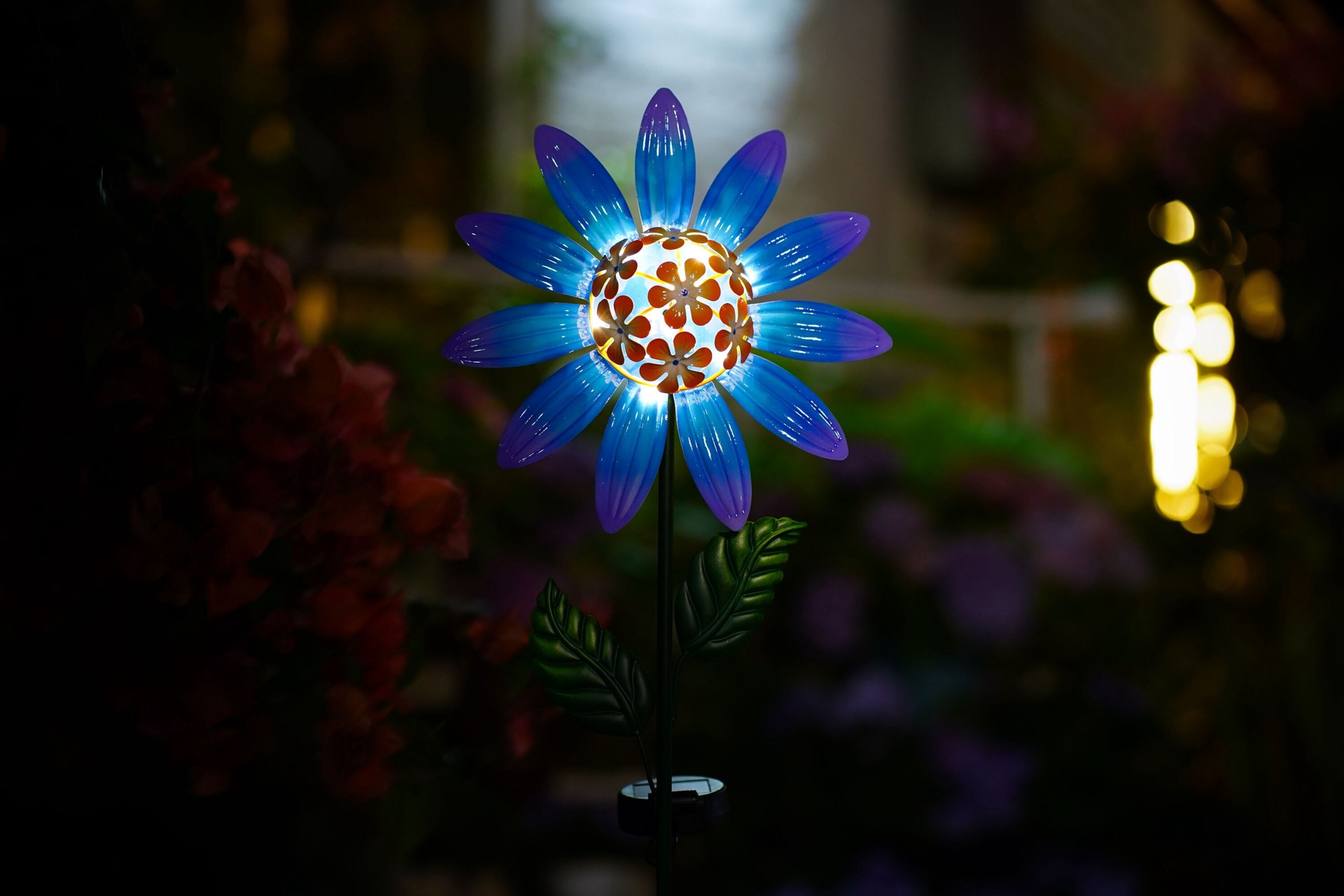 slide 5 of 6, Style Selections 36-in Blue, Green Metal Solar Garden Stake, 1 ct