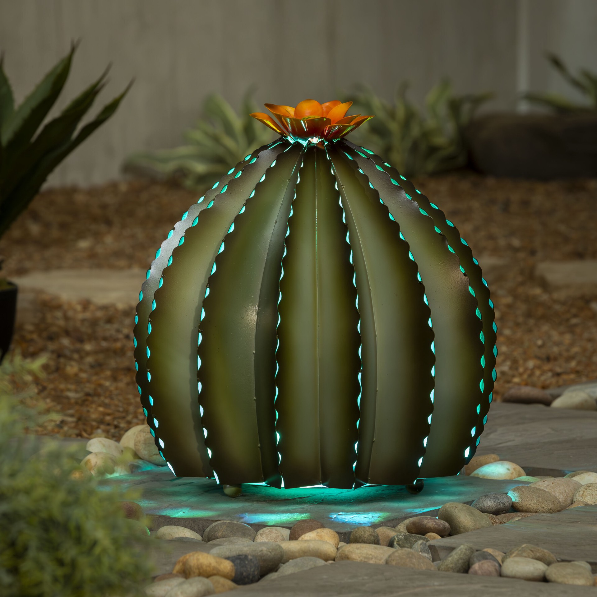 slide 6 of 6, Style Selections 16.92-in H x 16.54-in W Green Cactus Garden Statue, 1 ct