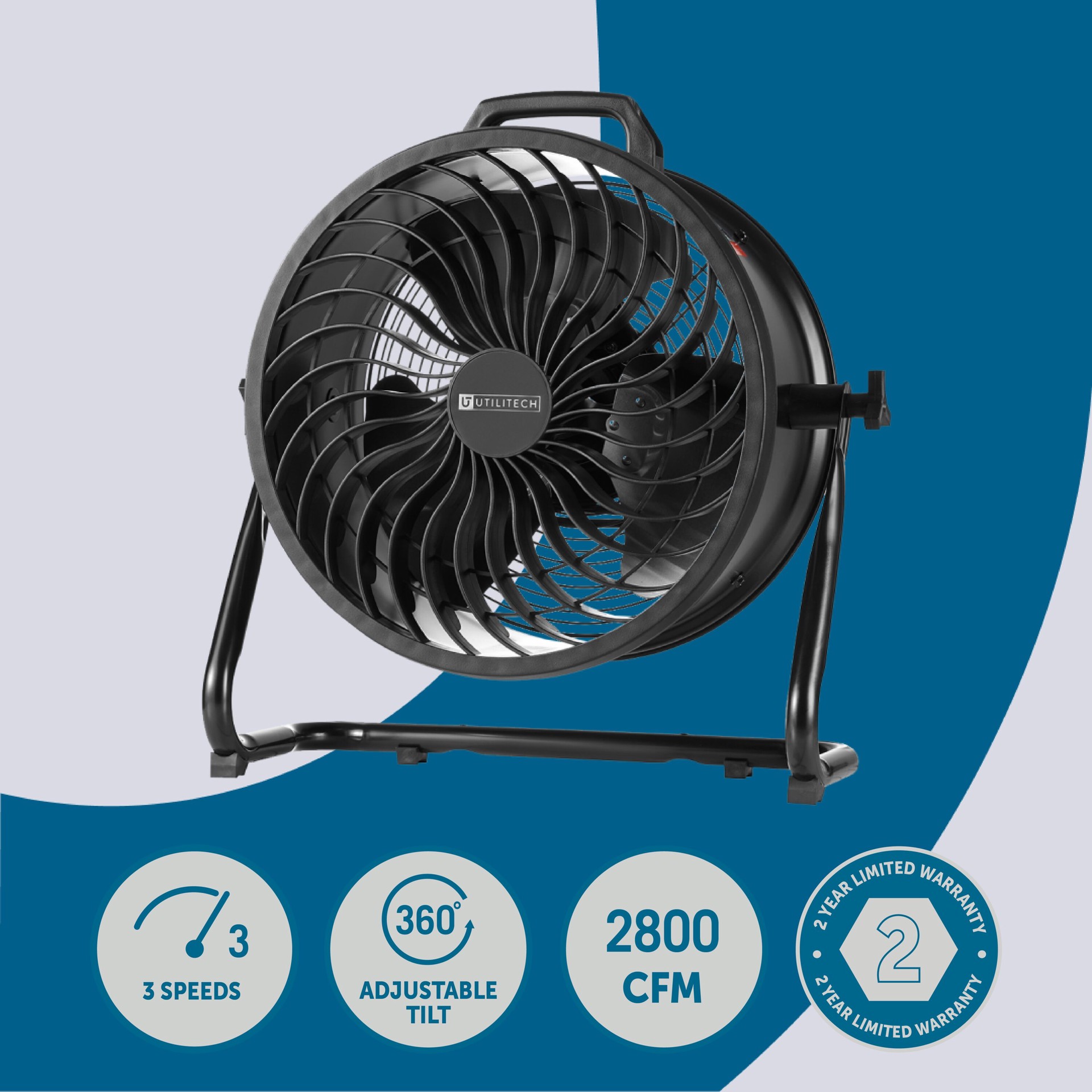 slide 2 of 6, Utilitech 16-in 120 -Volt 3 -Speed High Velocity Indoor Black Floor Fan, 1 ct