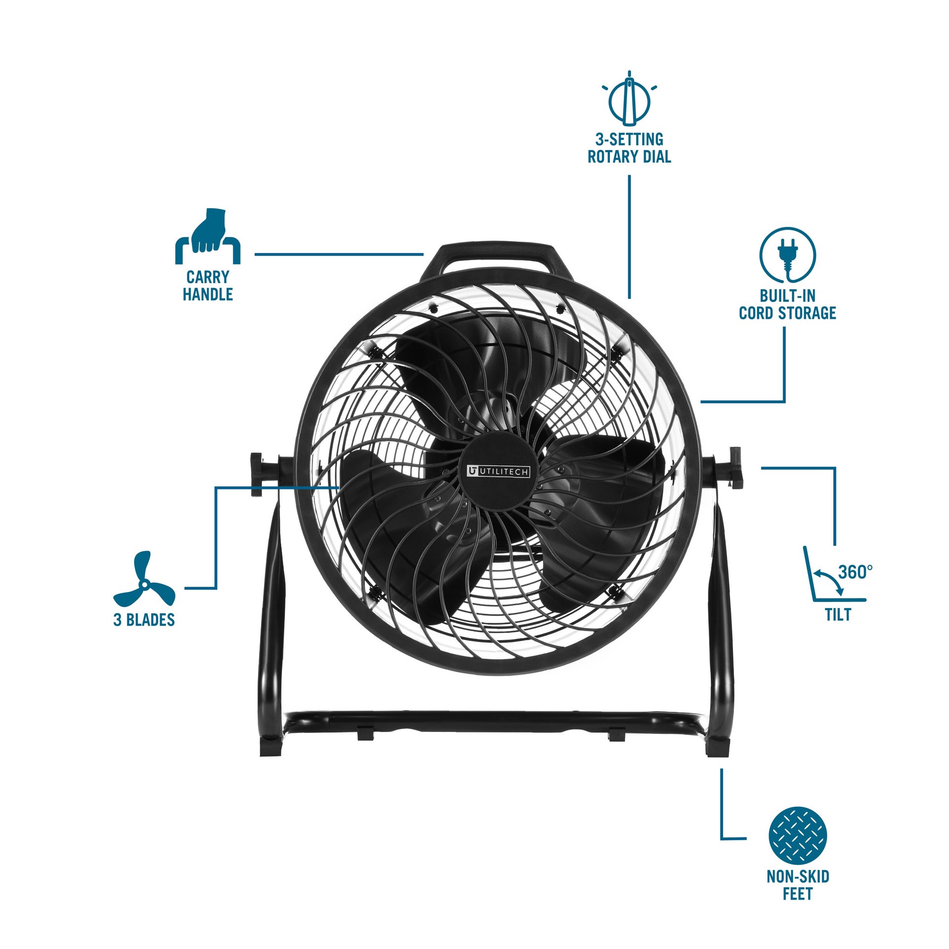 slide 3 of 6, Utilitech 16-in 120 -Volt 3 -Speed High Velocity Indoor Black Floor Fan, 1 ct