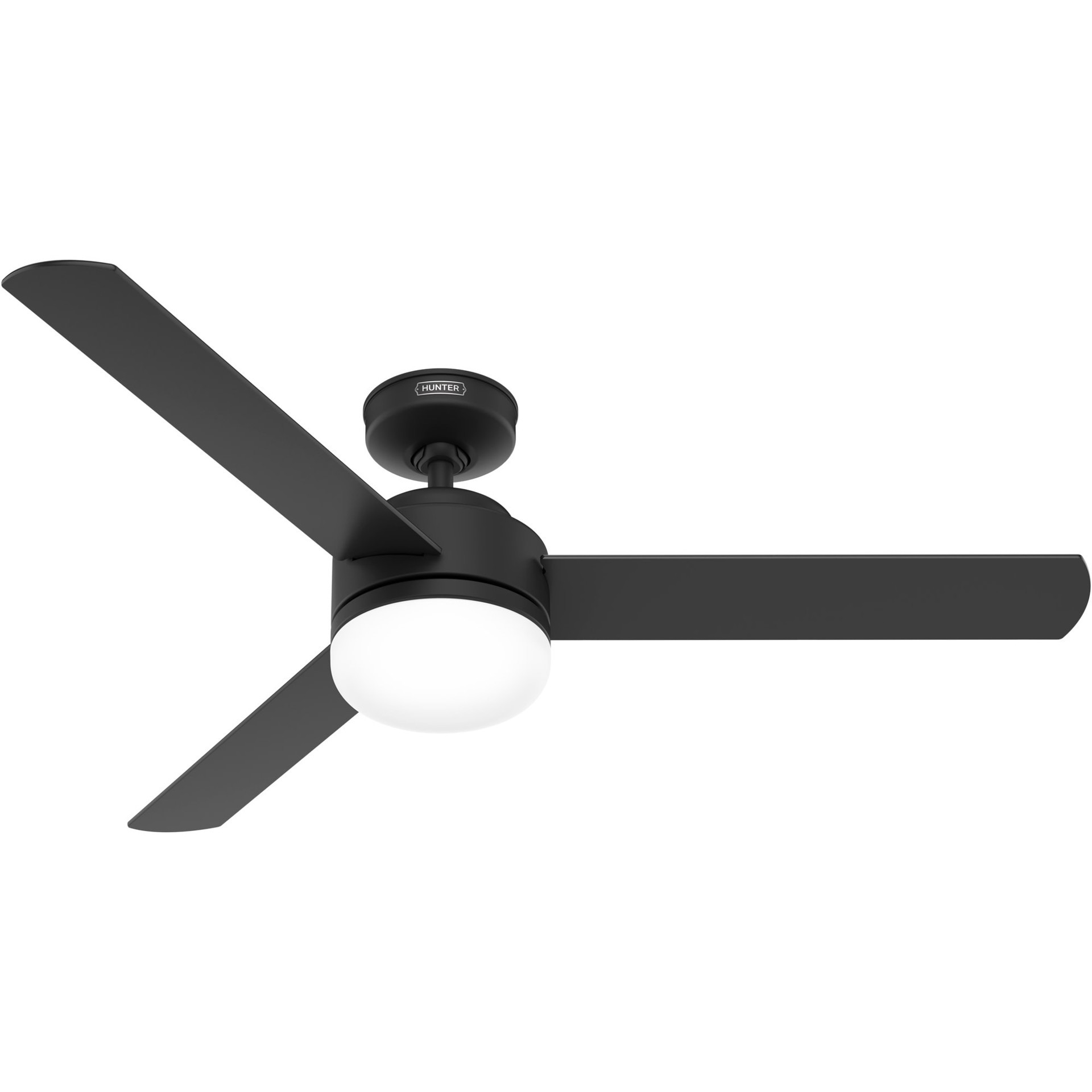 slide 2 of 6, Hunter Zendo 52-in Matte Black with Matte Black Blades Propeller Ceiling Fan With Light and Remote Included 3 -Blade, 1 ct