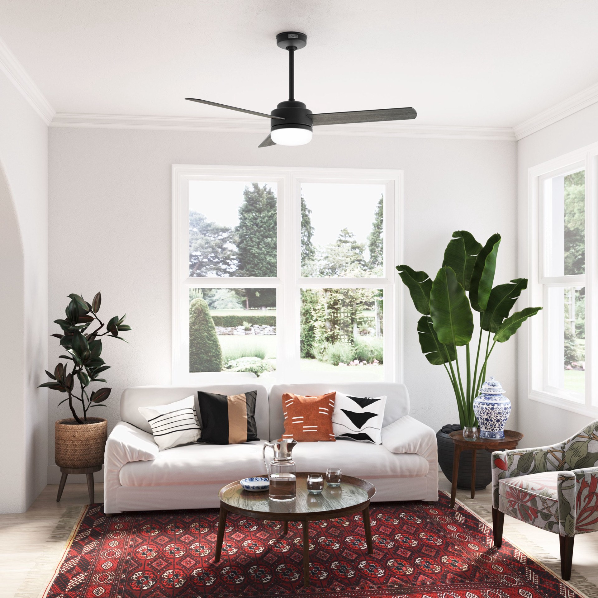 slide 6 of 6, Hunter Zendo 52-in Matte Black with Matte Black Blades Propeller Ceiling Fan With Light and Remote Included 3 -Blade, 1 ct