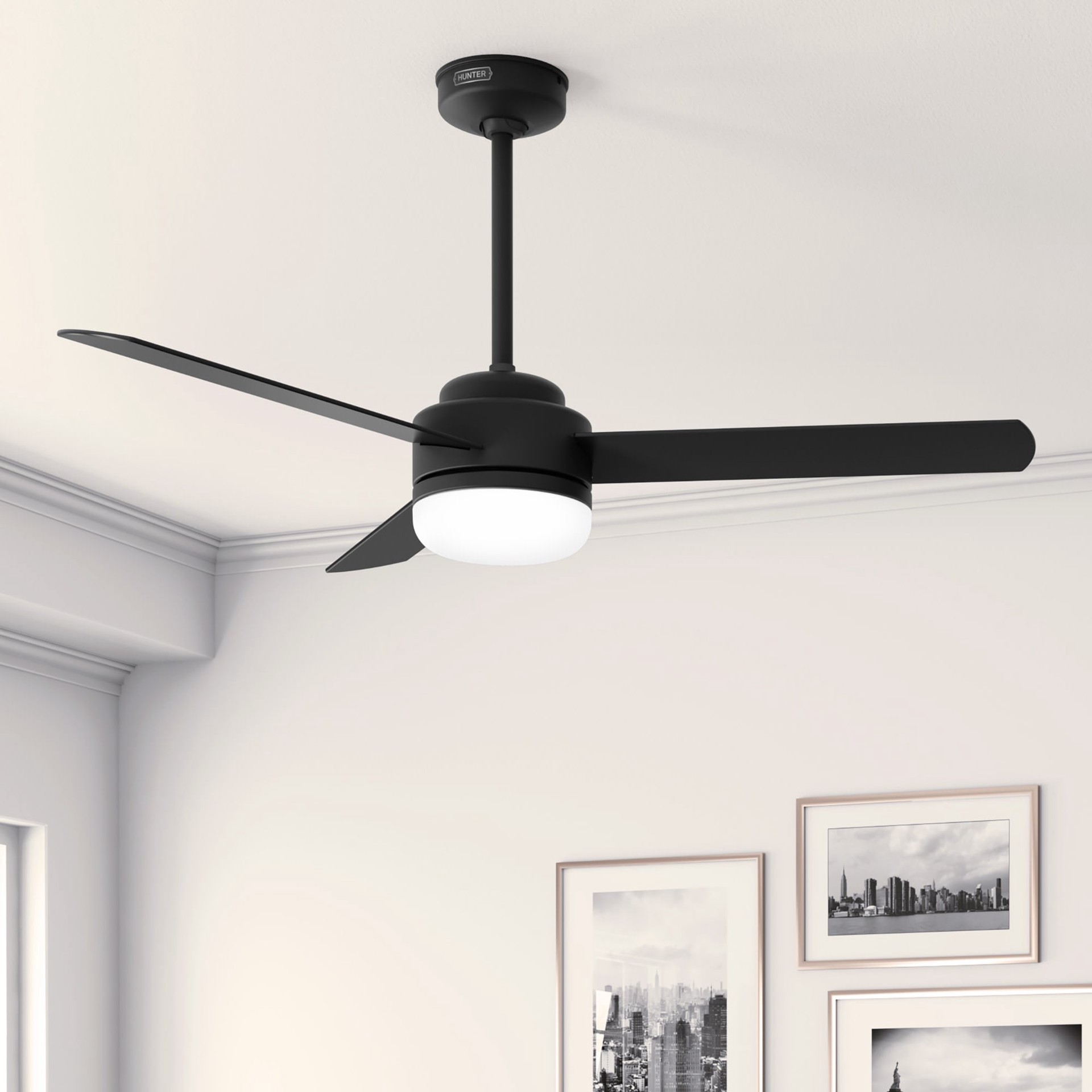 slide 1 of 6, Hunter Zendo 52-in Matte Black with Matte Black Blades Propeller Ceiling Fan With Light and Remote Included 3 -Blade, 1 ct