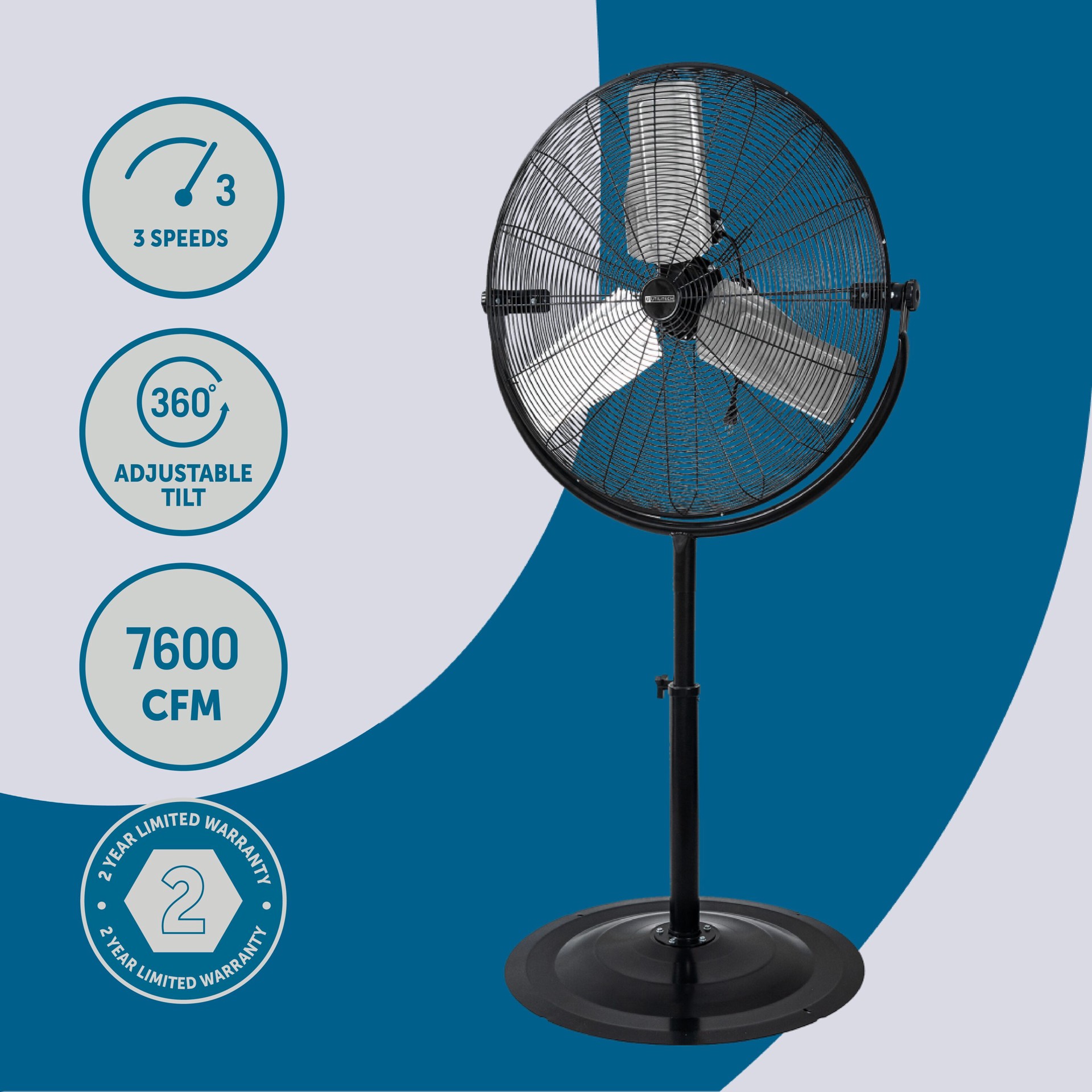 slide 2 of 6, Utilitech 30-in 120 -Volt 3 -Speed High Velocity Indoor Black Pedestal Fan, 1 ct