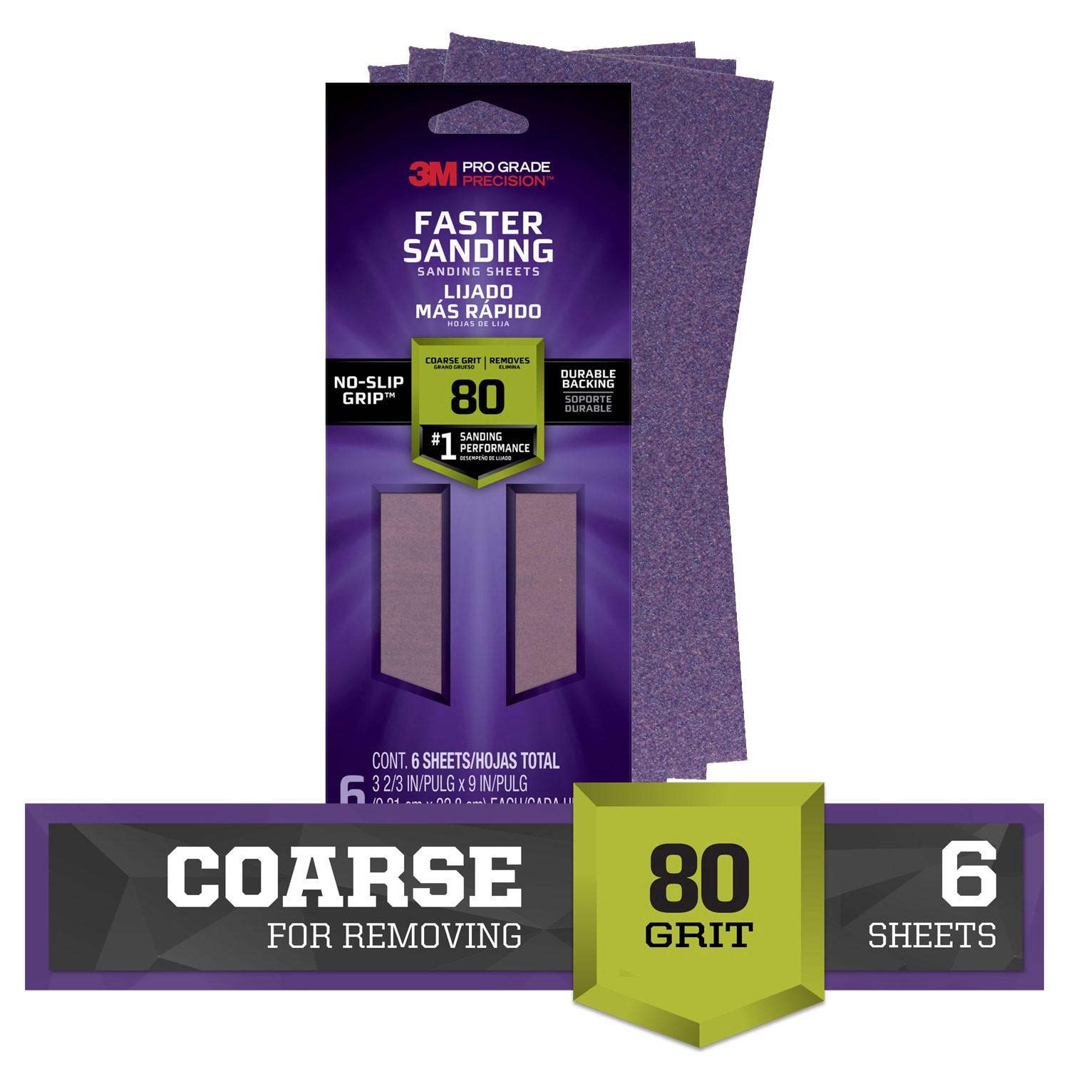 slide 1 of 6, 3M PRO Grade Precision Coarse 80 Grit Sheet Sandpaper 3.67-in W x 9-in L 6 -Pack, 1 ct