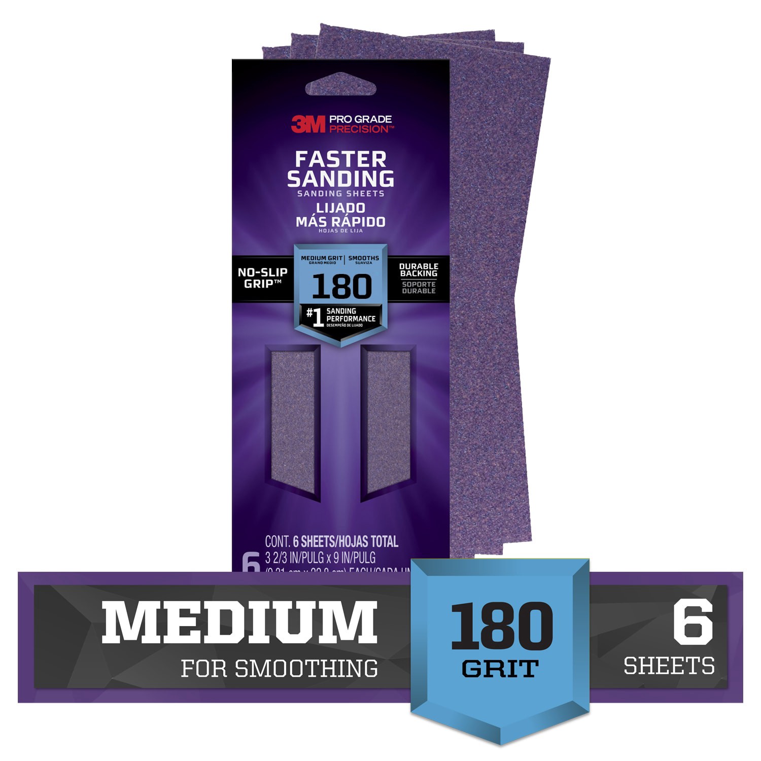 slide 1 of 6, 3M PRO Grade Precision Fine 180 -Grit Sheet Sandpaper 3.67-in W x 9-in L 6 -Pack, 1 ct