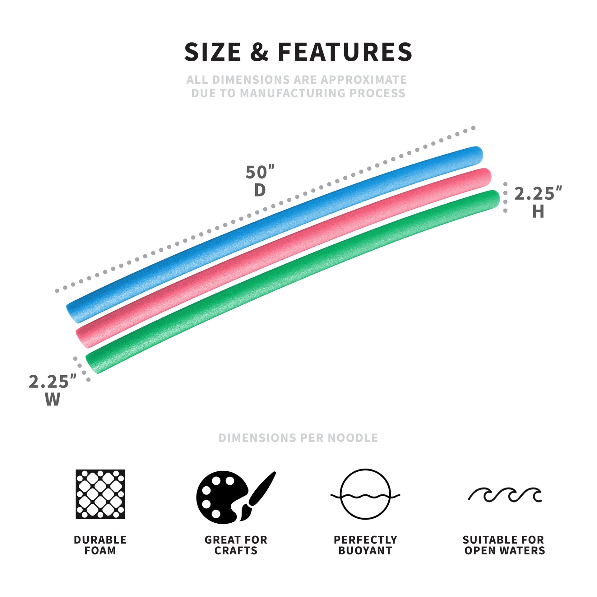 slide 3 of 4, Big Joe 50-in x 2.25-in 1 -Seat Blue or Green or Pink Pool noodle, 1 ct