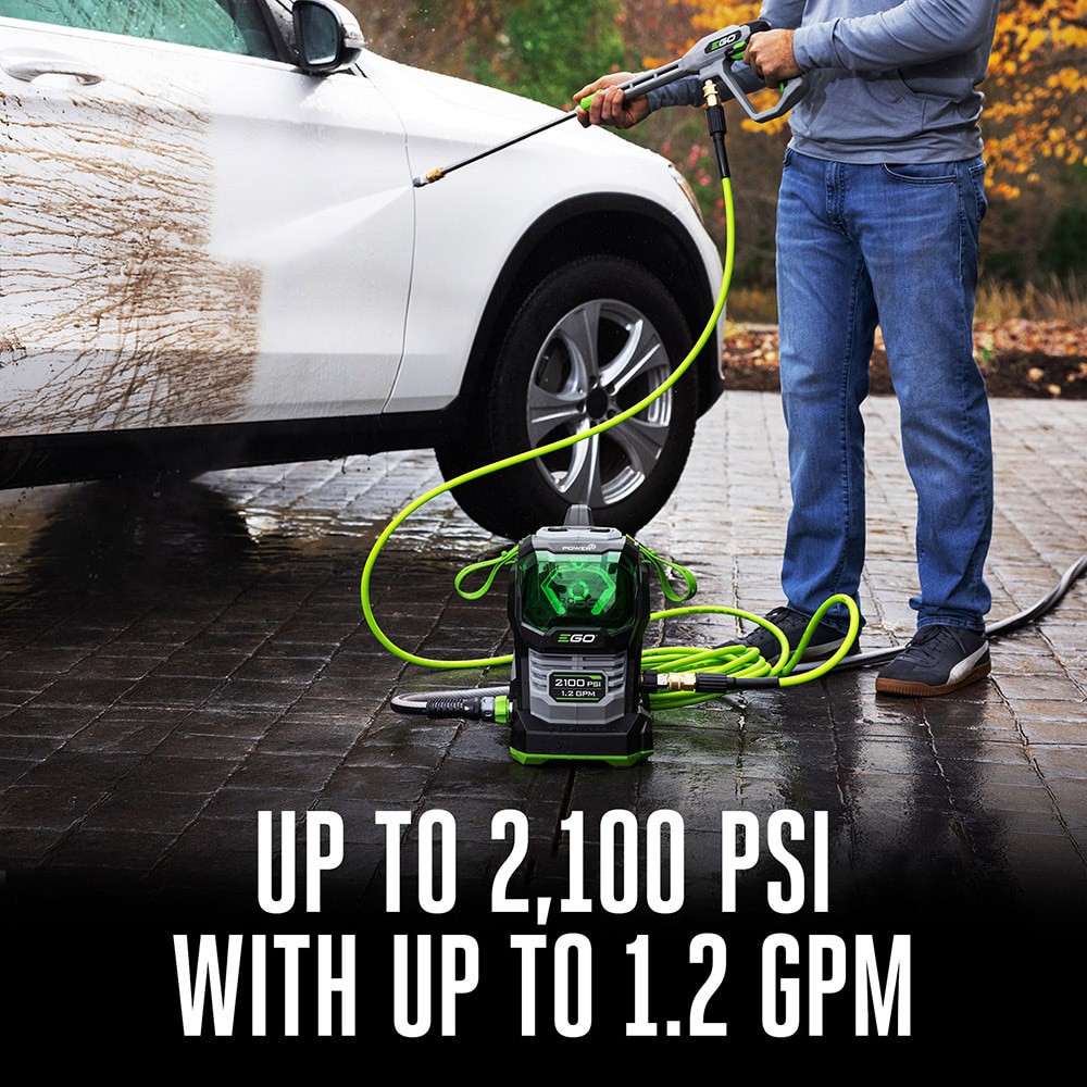 slide 4 of 6, EGO POWER+ Compact 2100-PSI 1.2-GPM Cold Water Battery Pressure washer with 4 Spray Tips, 1 ct