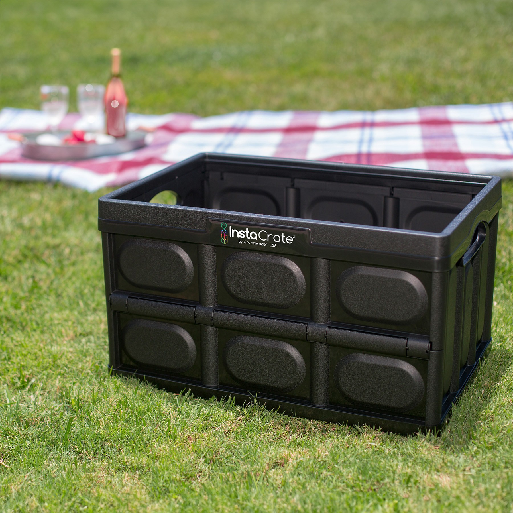 slide 3 of 6, ( 14.2-in W x 11.7-in H x 21-in D ) Black Polypropylene Collapsible Stackable Bin, 1 ct