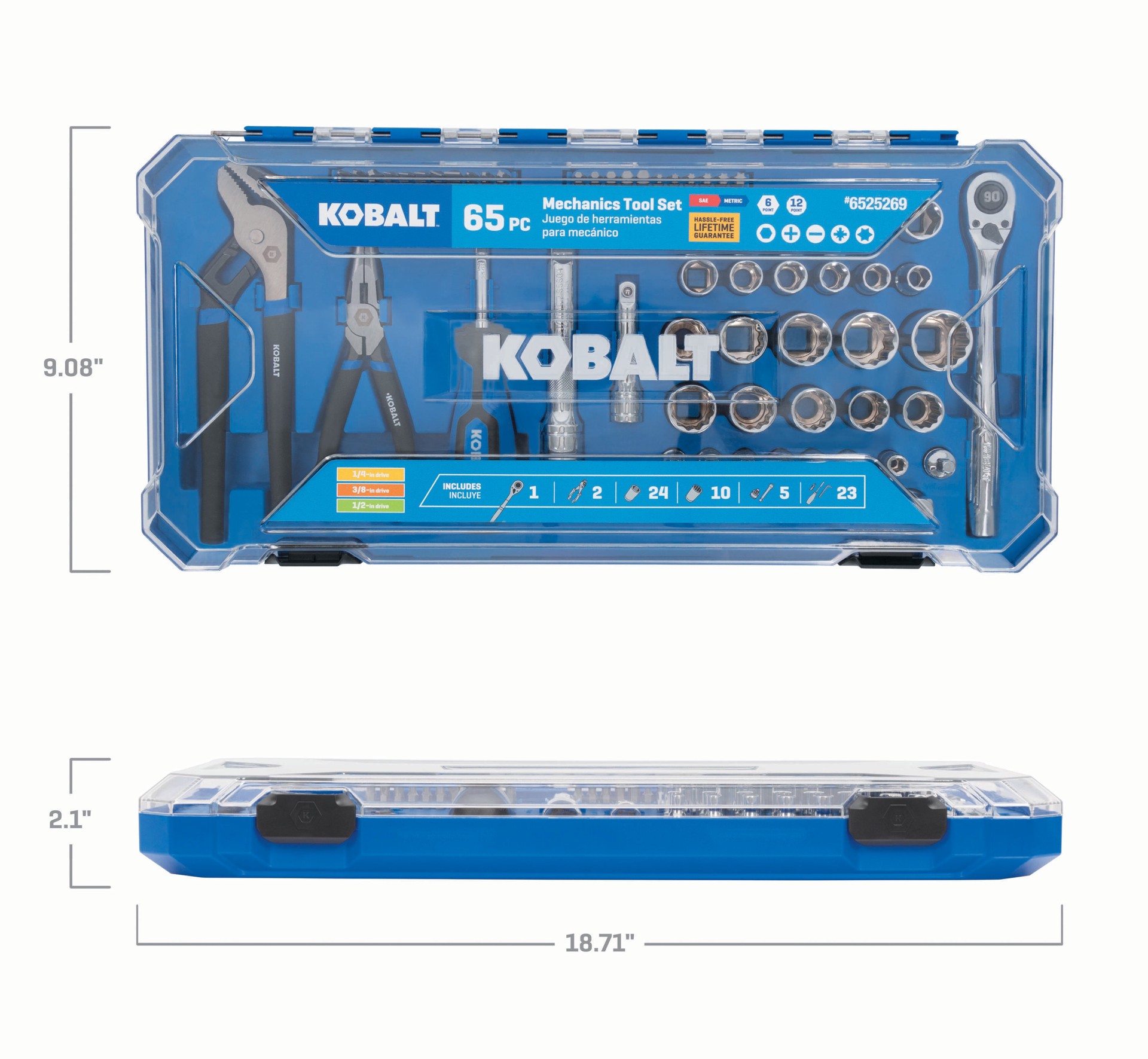 slide 5 of 6, Kobalt 65 -Piece Standard (SAE) and Metric Mechanics Tool Set with Hard Case, 1 ct
