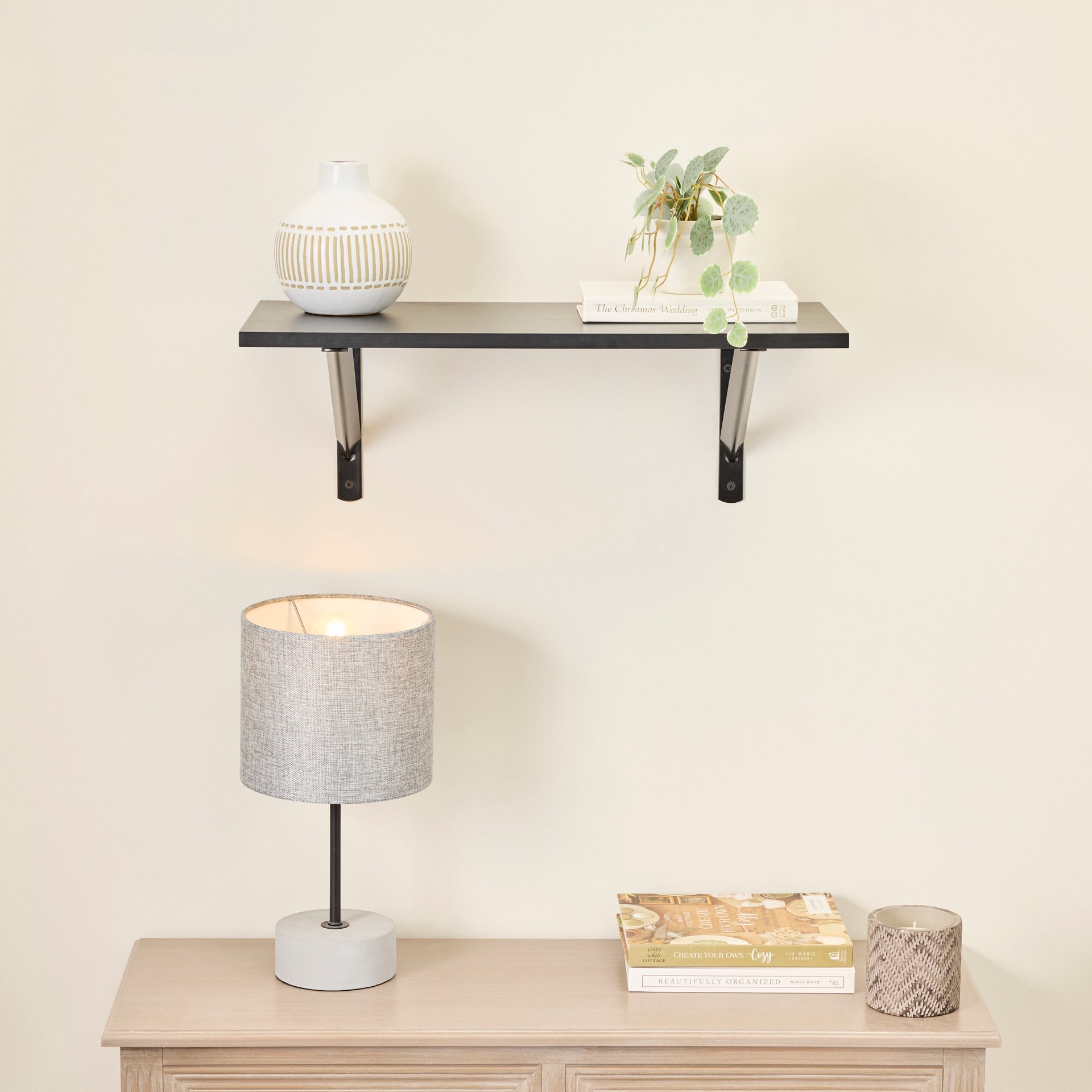 slide 4 of 6, Style Selections 11.7-in D x 23.6-in L Black MDF Rectangular Shelf board, 1 ct