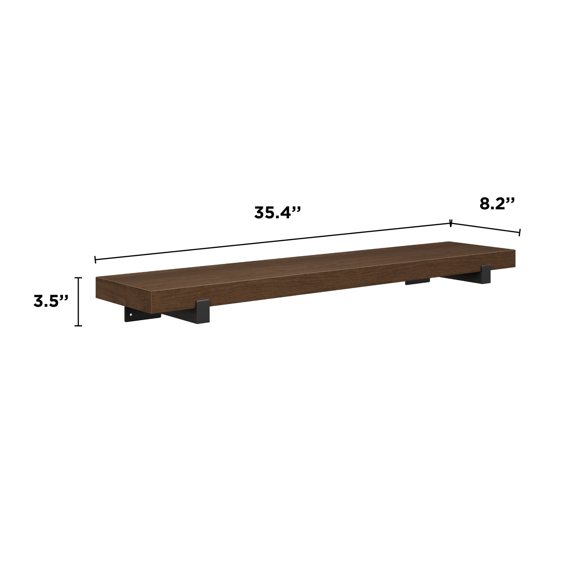 slide 3 of 6, allen + roth 9-in D x 36-in L Dark Oak MDF Rectangular Floating shelf, 1 ct