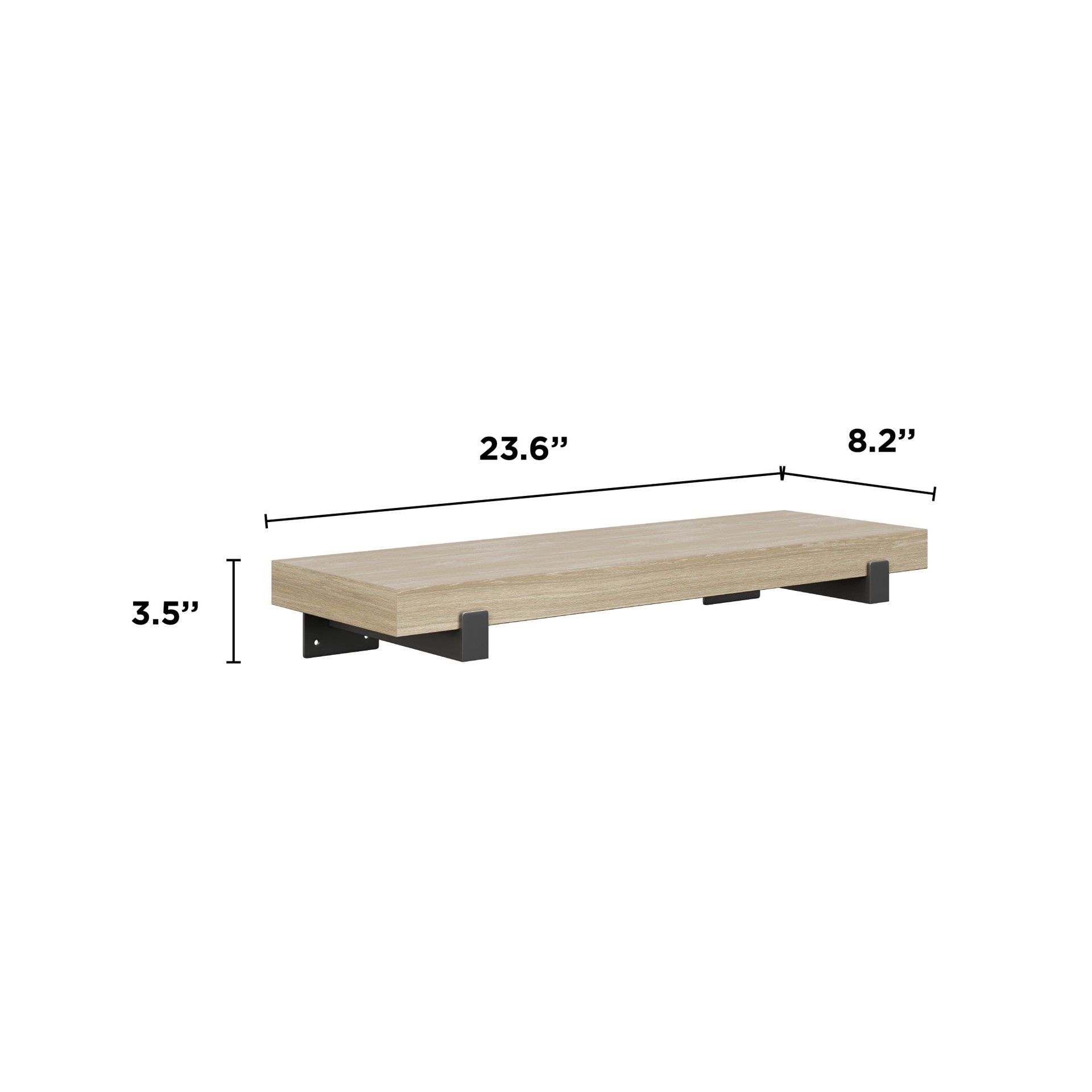 slide 3 of 6, allen + roth 9-in D x 24-in L Natural Oak MDF Rectangular Floating shelf, 1 ct