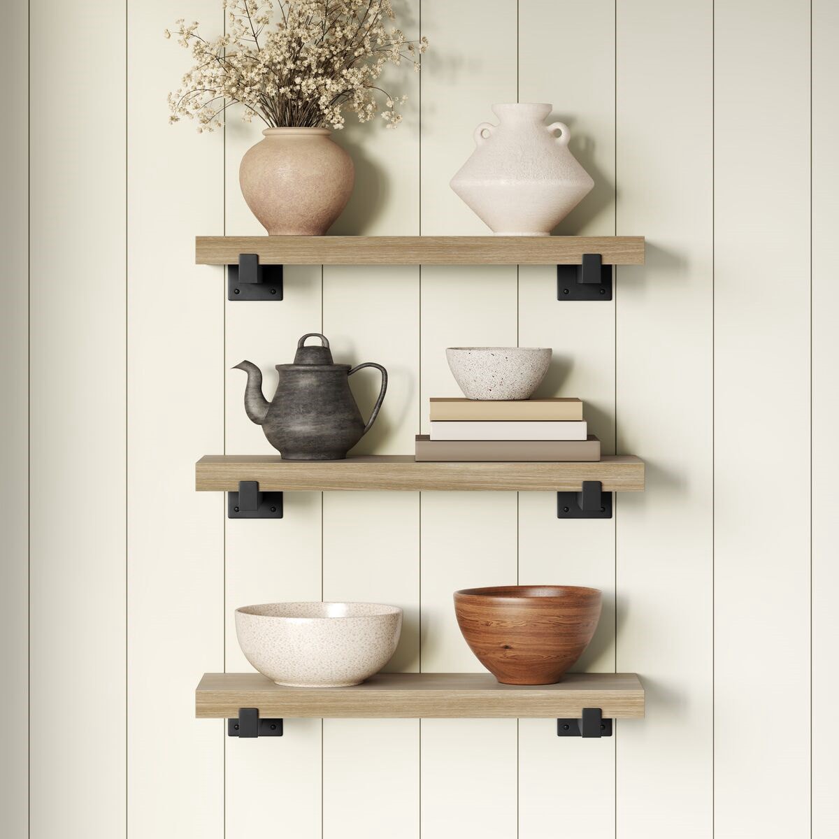 slide 5 of 6, allen + roth 9-in D x 24-in L Natural Oak MDF Rectangular Floating shelf, 1 ct