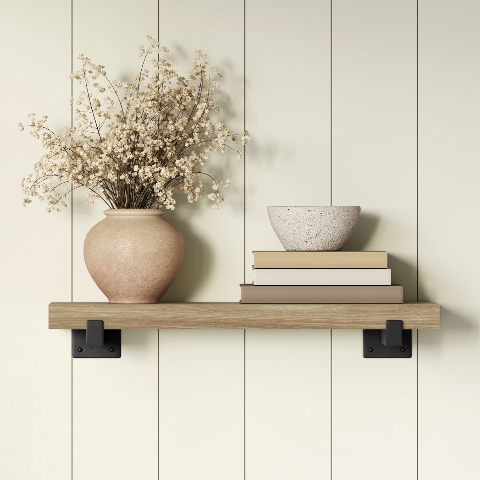 slide 1 of 6, allen + roth 9-in D x 24-in L Natural Oak MDF Rectangular Floating shelf, 1 ct