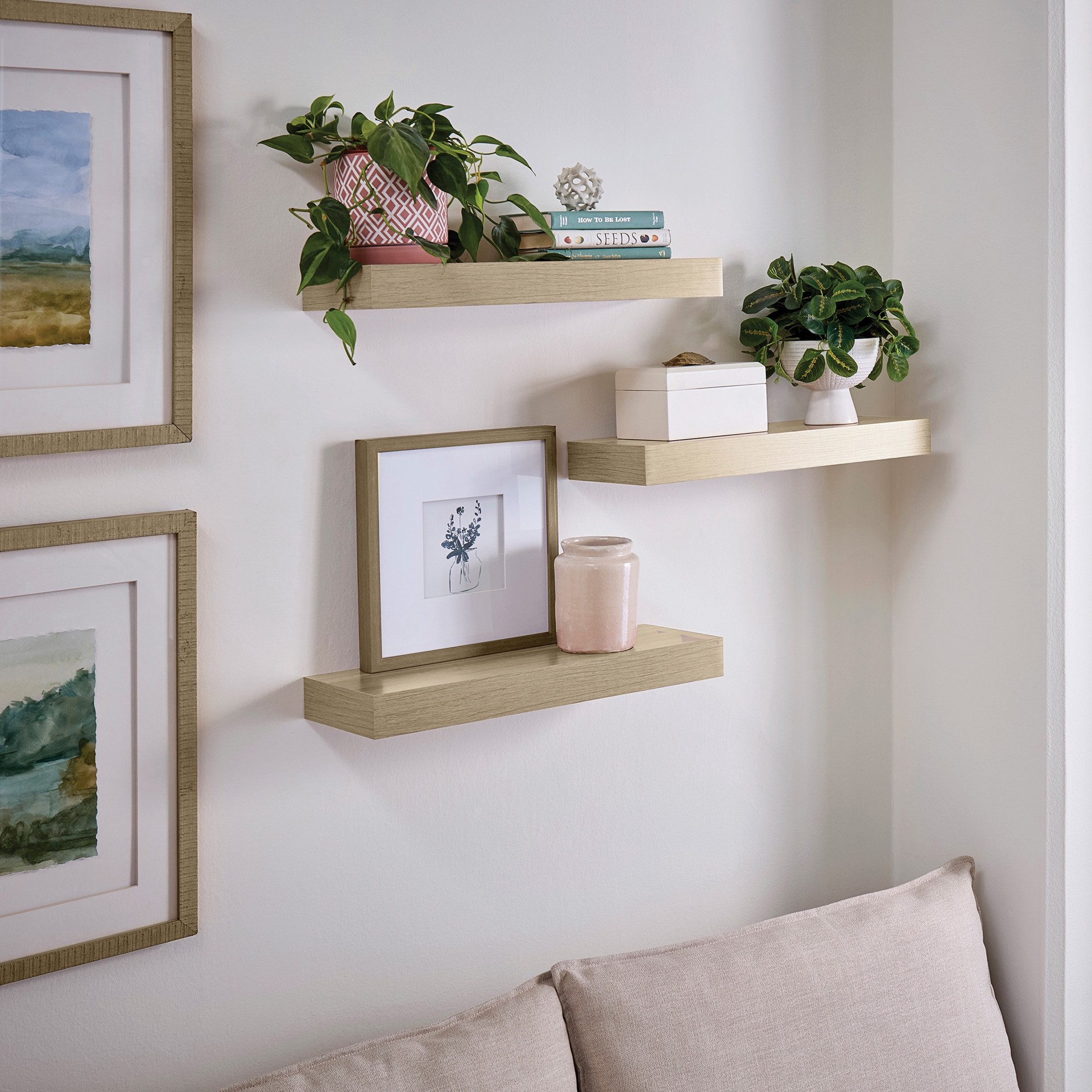 slide 5 of 6, allen + roth 7.8-in D x 36.4-in L Light Wood MDF Rectangular Floating shelf, 1 ct