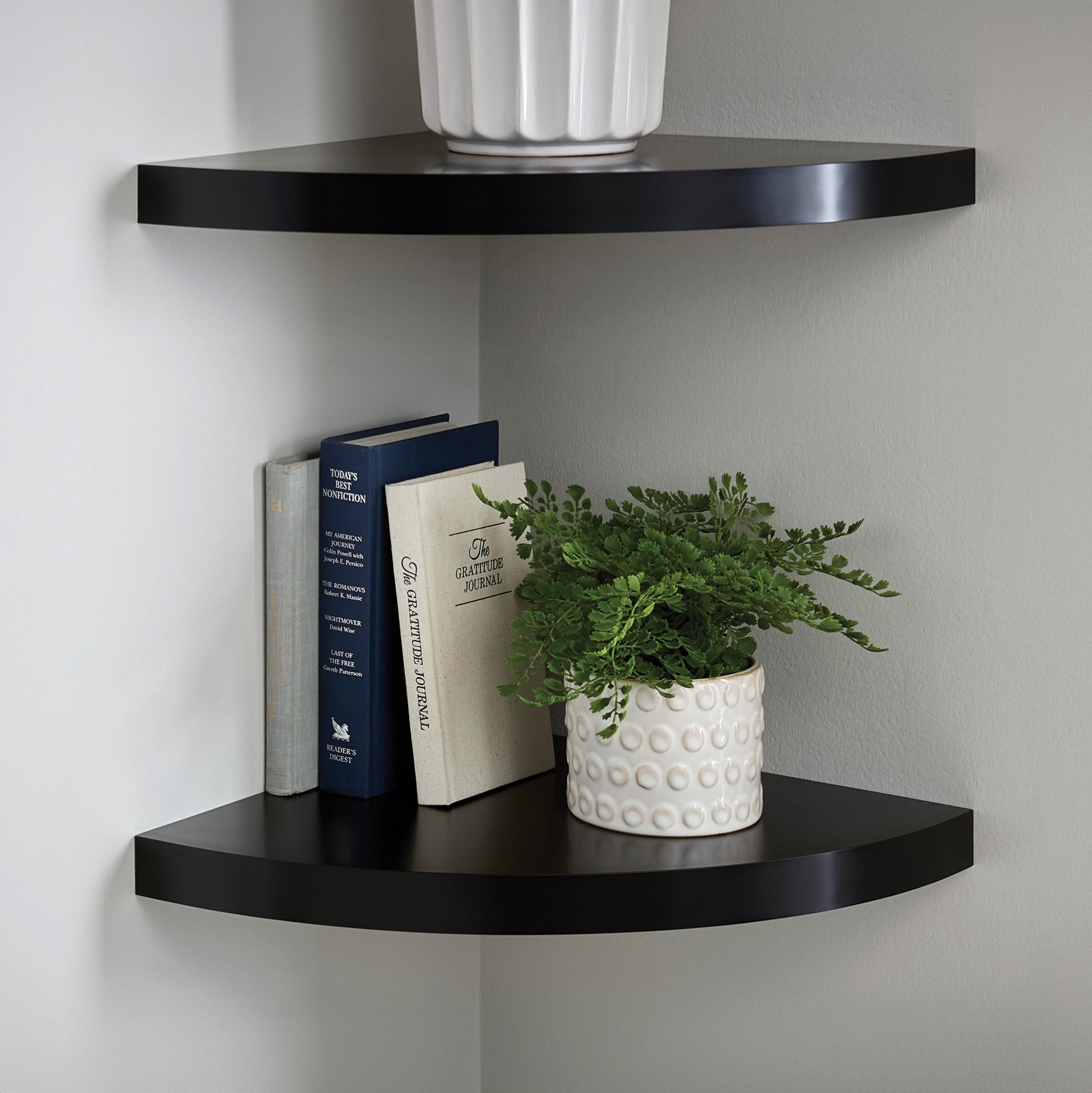slide 5 of 6, allen + roth 15.7-in D x 15.7-in L Black MDF Angular Corner Floating shelf, 1 ct