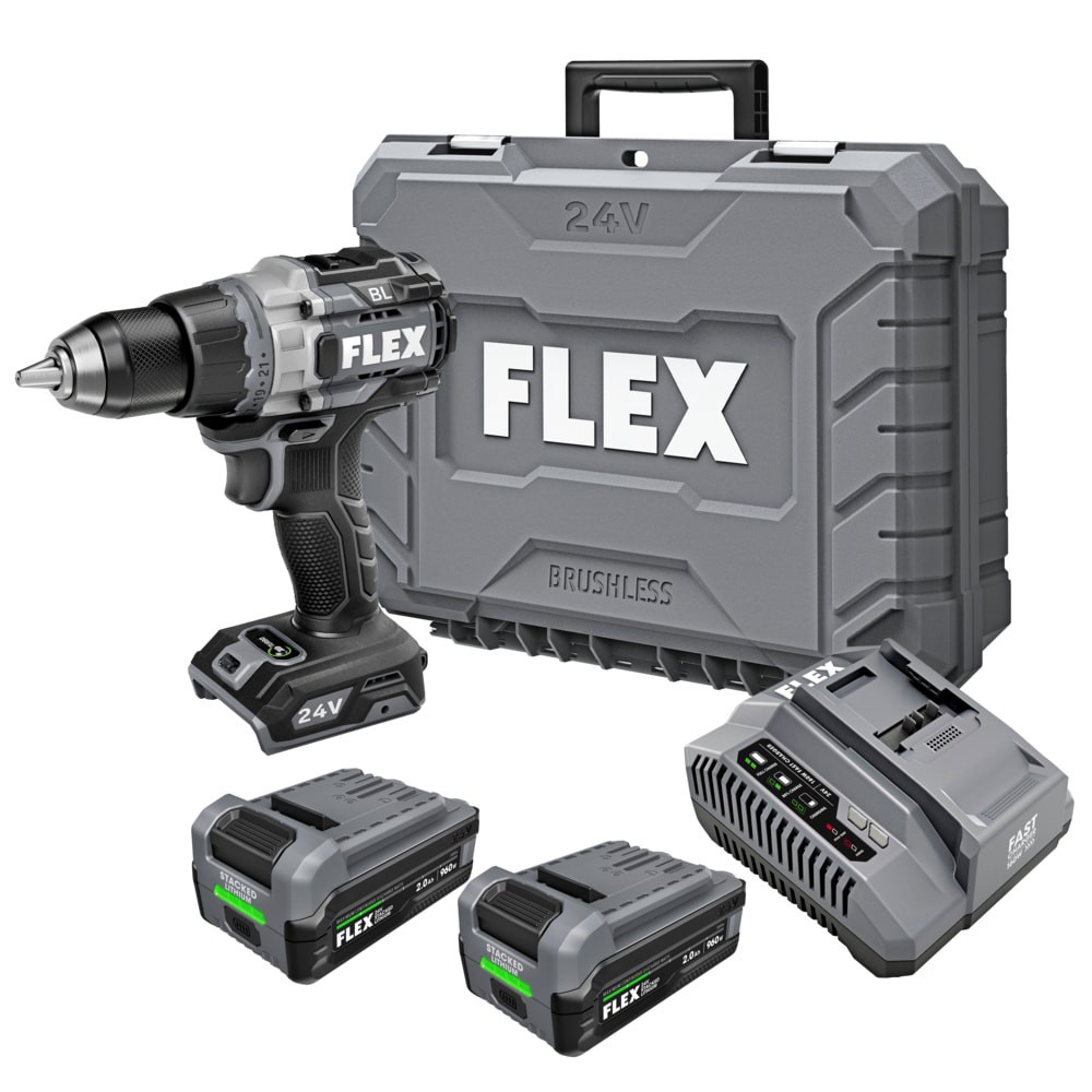 slide 1 of 6, FLEX STACKED LITHIUM 24-volt 1/2-in Keyless Brushless Cordless Drill ( 2 -Batteries Included, and Charger Included ), 1 ct