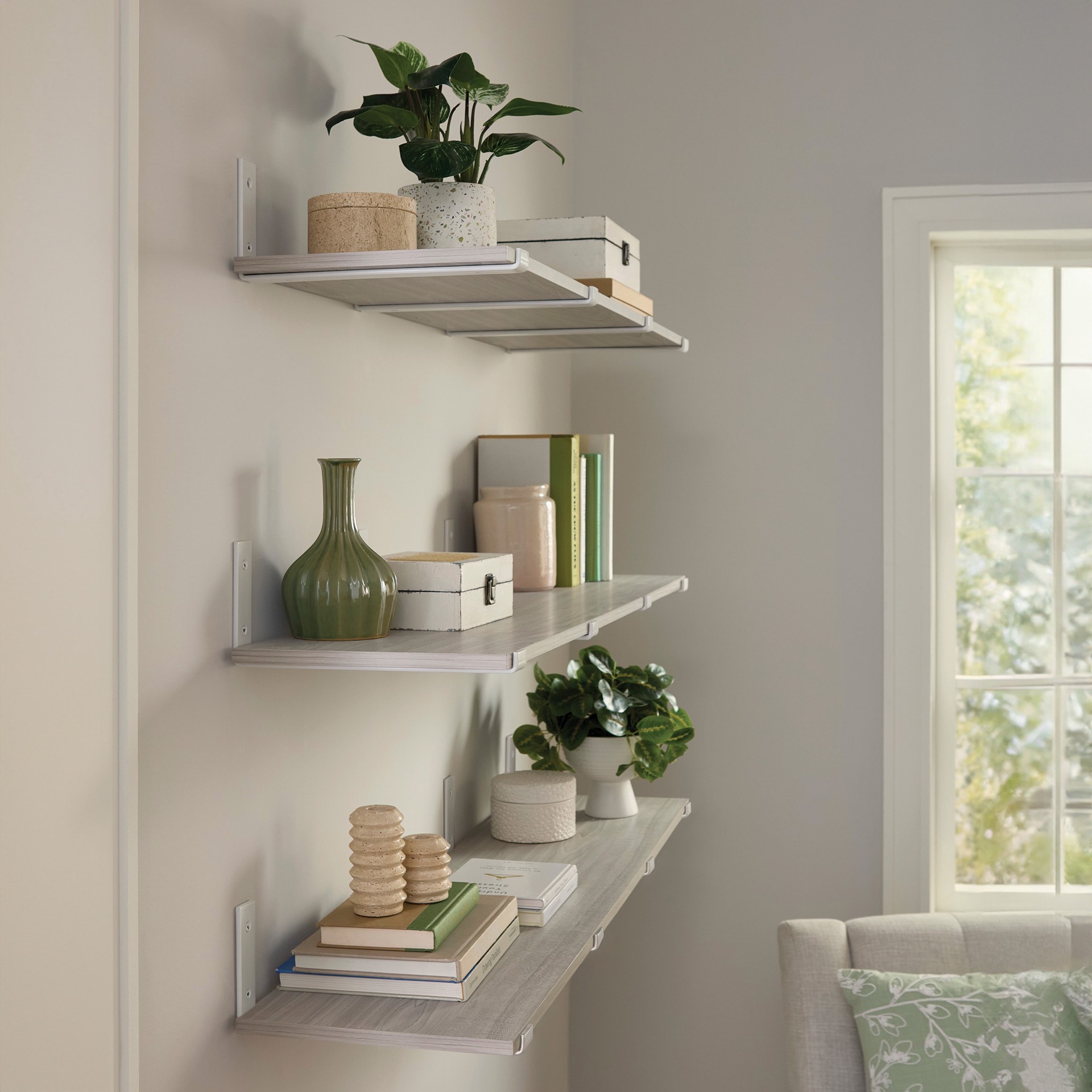 slide 3 of 6, Style Selections 12.4-in L x 5.24-in W x 1.46-in D White Shelf bracket, 1 ct