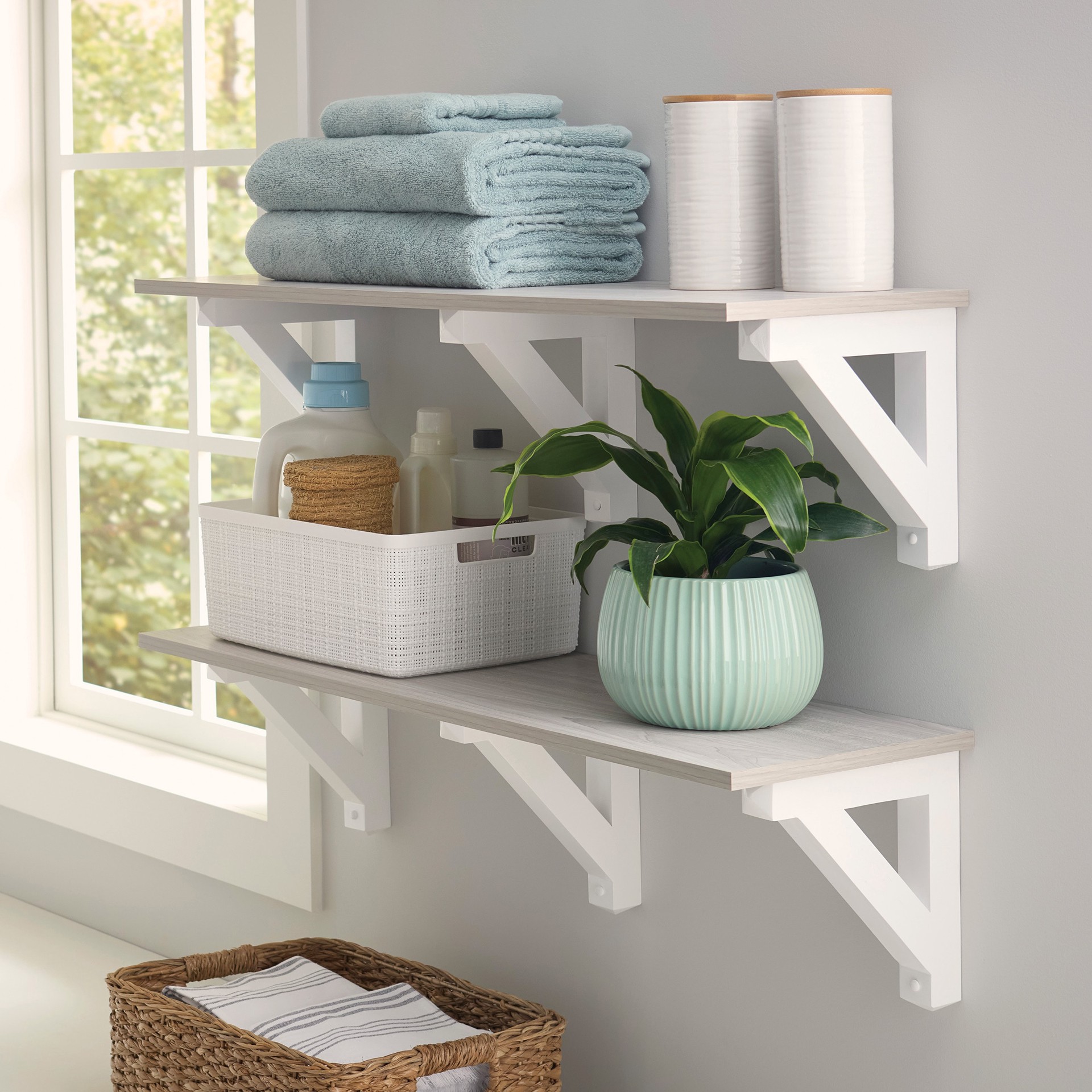 slide 3 of 6, Style Selections 9.25-in L x 9.25-in W x 1.5-in D White Shelf bracket, 1 ct
