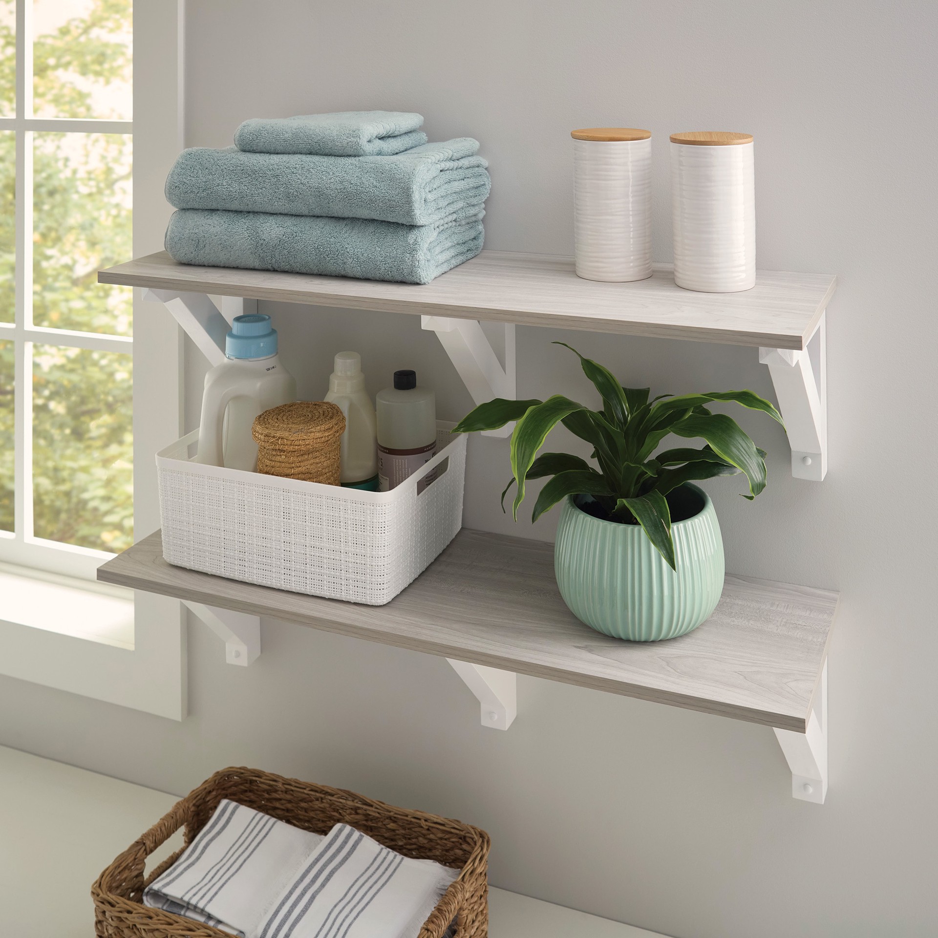 slide 4 of 6, Style Selections 9.25-in L x 9.25-in W x 1.5-in D White Shelf bracket, 1 ct