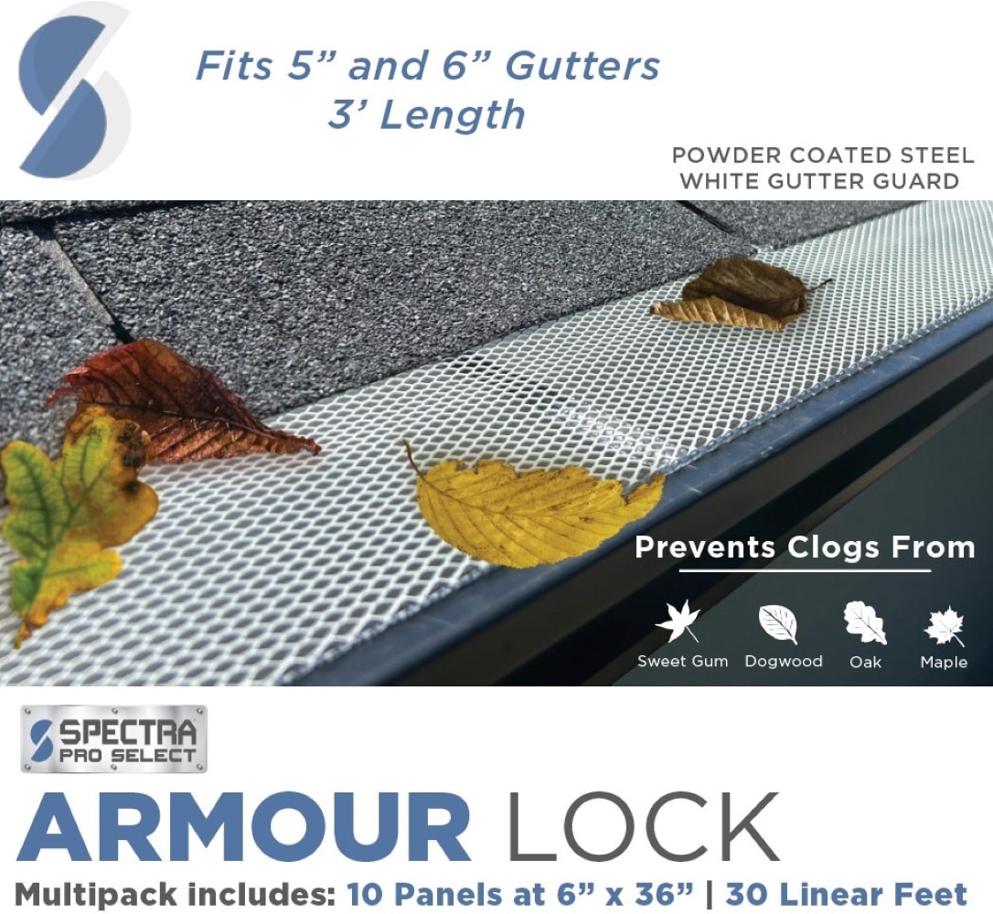 slide 5 of 6, Spectra Armour Lock 6" x 3' Steel White Multipack Gutter Guard Galvanized steel K style 6-in x 3-ft Gutter guard, 1 ct