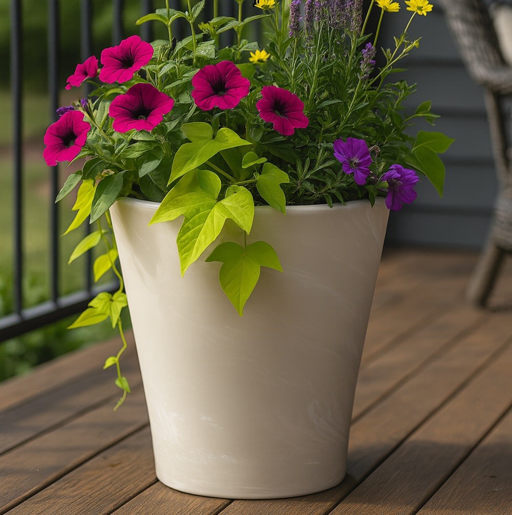 slide 5 of 5, 10.94-in W x 12.5-in L White Terracotta Indoor/Outdoor Planter, 1 ct