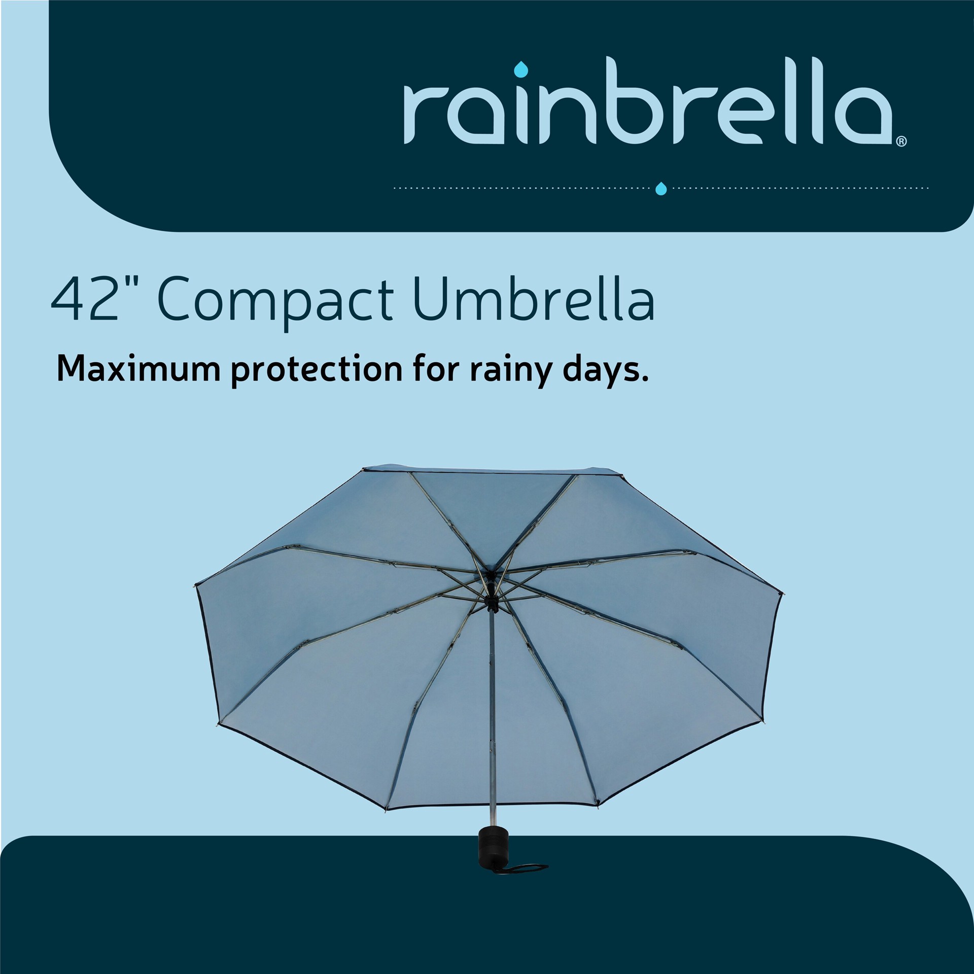 slide 4 of 6, rainbrella 42-in Water Blue Compact umbrella Umbrella, 1 ct