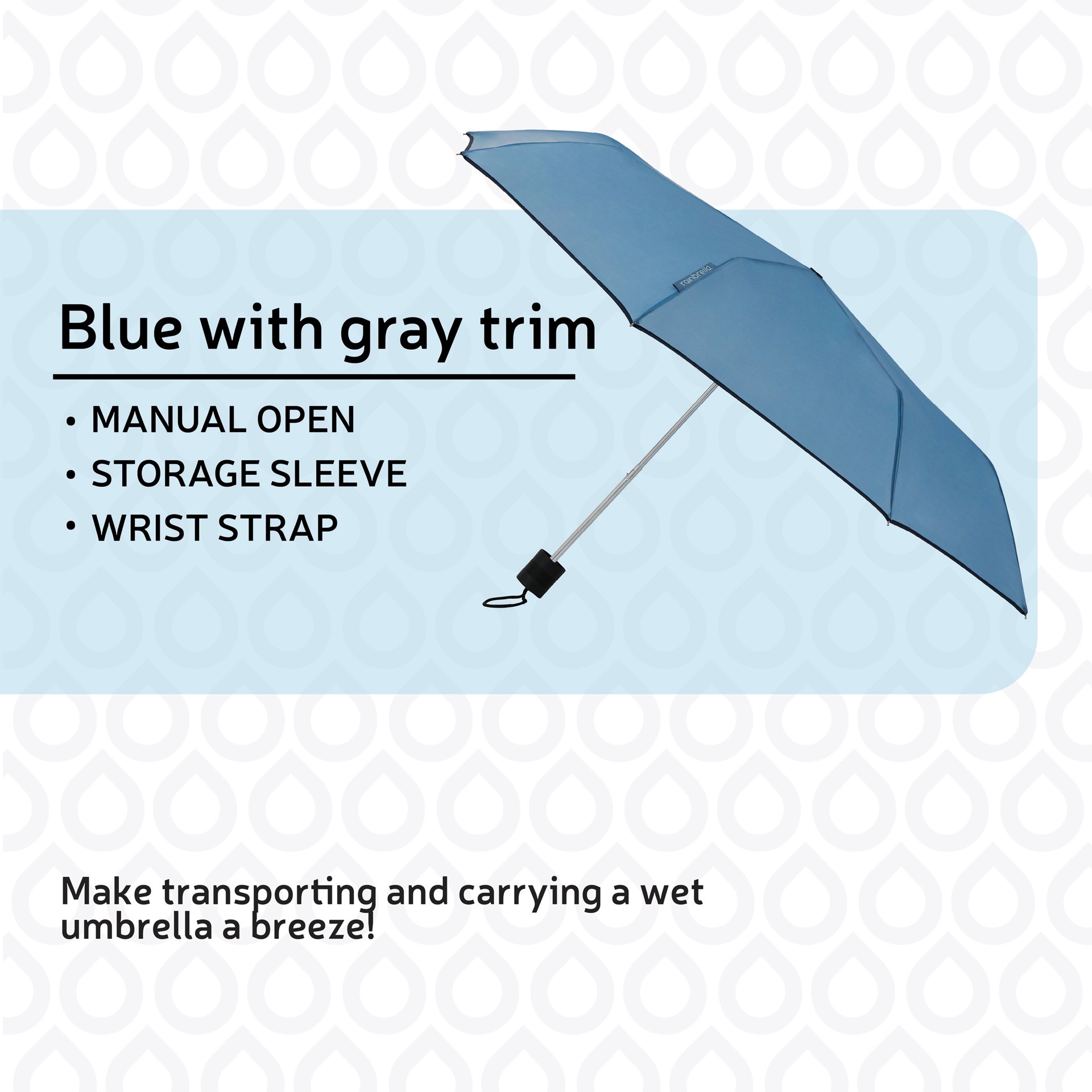 slide 5 of 6, rainbrella 42-in Water Blue Compact umbrella Umbrella, 1 ct