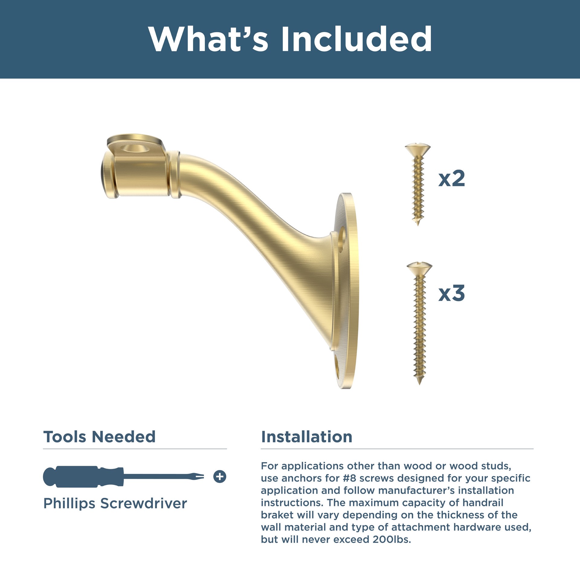 slide 3 of 6, Franklin Brass Flared Crib 1.57-in x 3.1-in Brushed Gold Finished Zinc/Steel Interior Handrail bracket, 1 ct