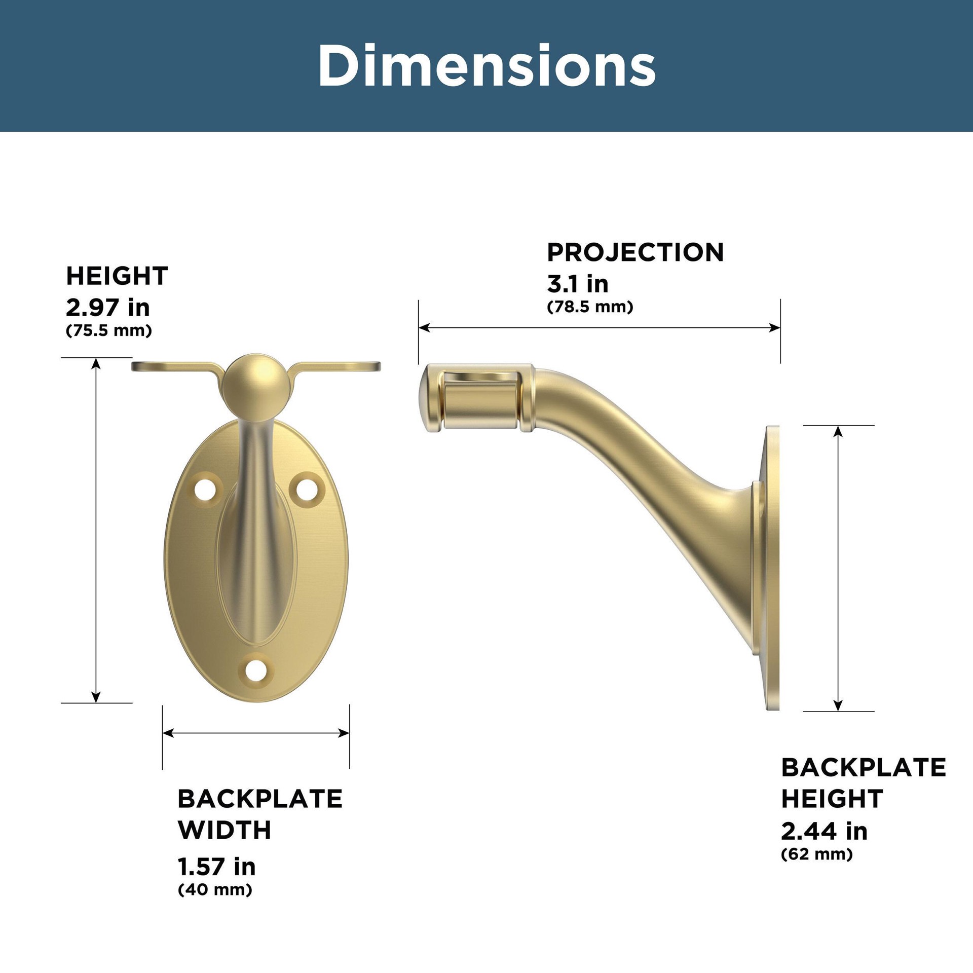 slide 5 of 6, Franklin Brass Flared Crib 1.57-in x 3.1-in Brushed Gold Finished Zinc/Steel Interior Handrail bracket, 1 ct