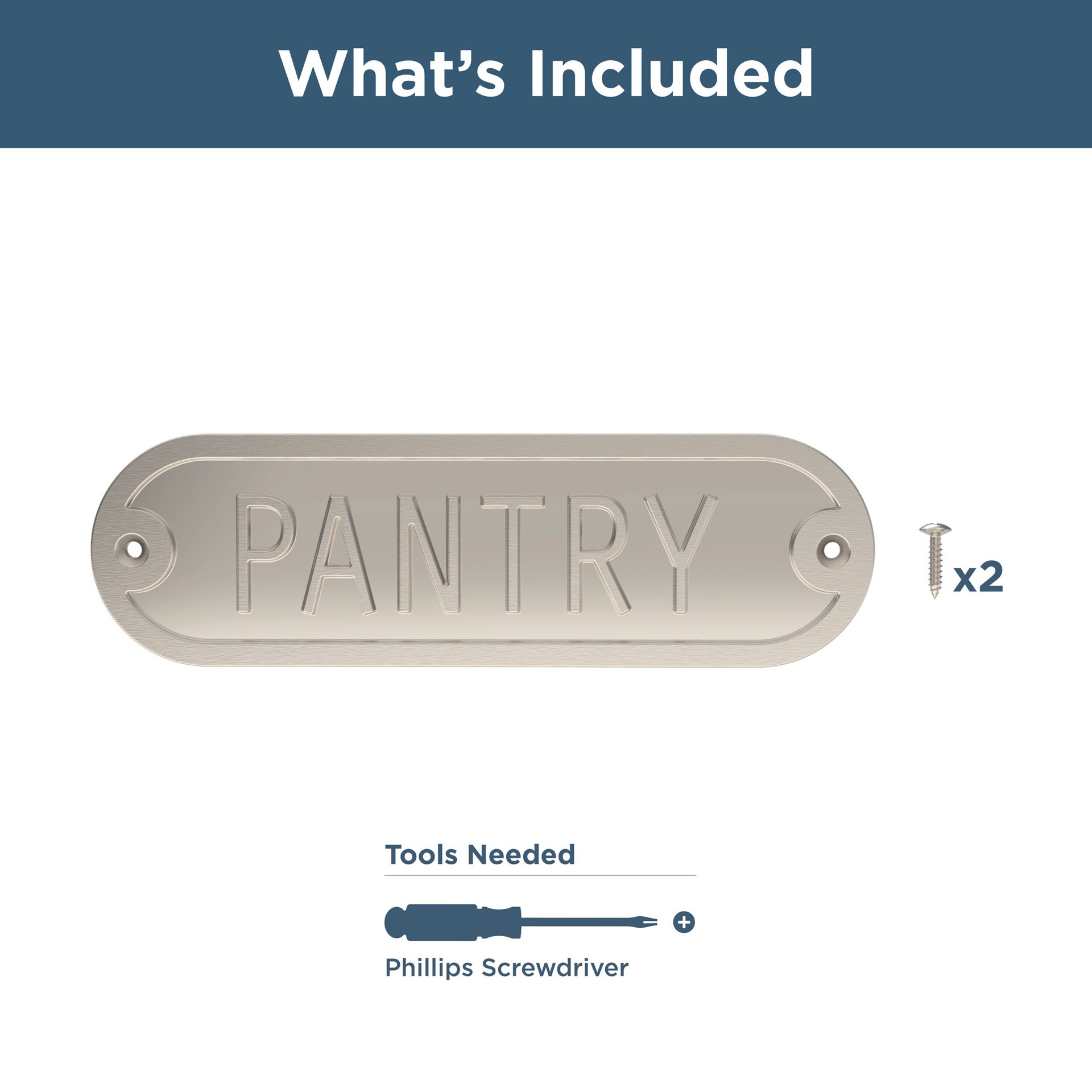 slide 5 of 6, Franklin Brass Pantry Door Sign Satin Nickel 2.2-in H x 7.4-in W Modern Metal Sign, 1 ct