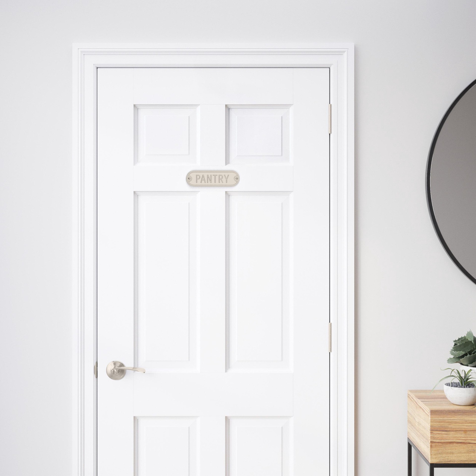 slide 3 of 6, Franklin Brass Pantry Door Sign Satin Nickel 2.2-in H x 7.4-in W Modern Metal Sign, 1 ct