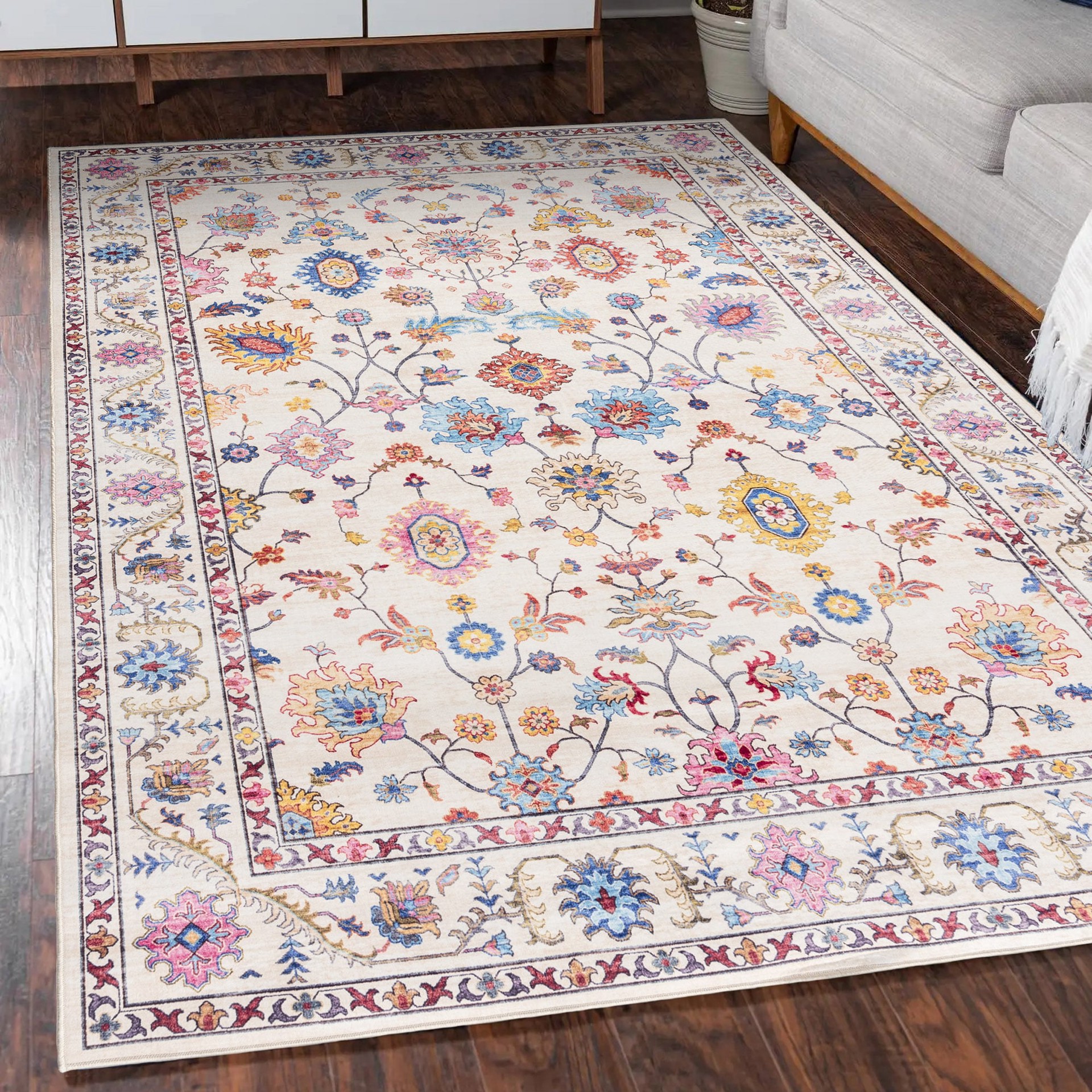 slide 6 of 6, GERTMENIAN 5 x 7 (ft) Loomed Polyester Multicolor Rectangular Indoor Floral/Botanical Oriental Spot Clean Only Pet Friendly Area rug, 1 ct