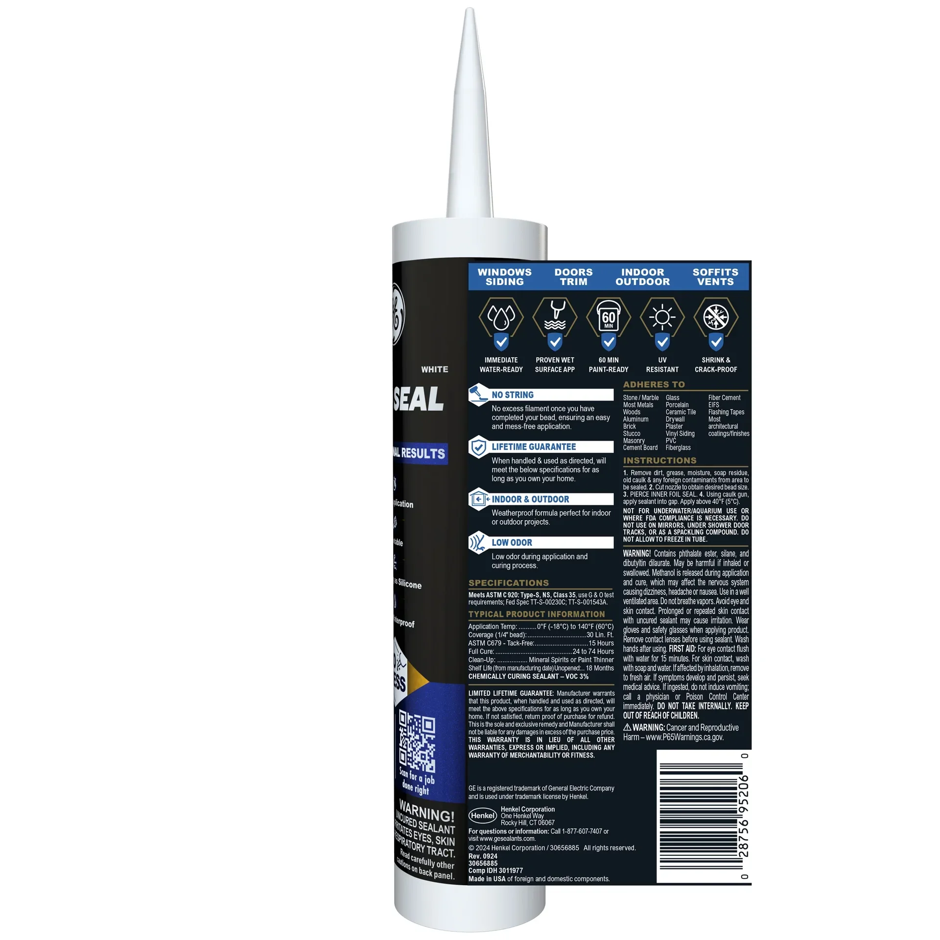 slide 3 of 6, GE Pro Seal Max 9-oz Window and Door White Paintable Advanced Sealant Caulk, 1 ct