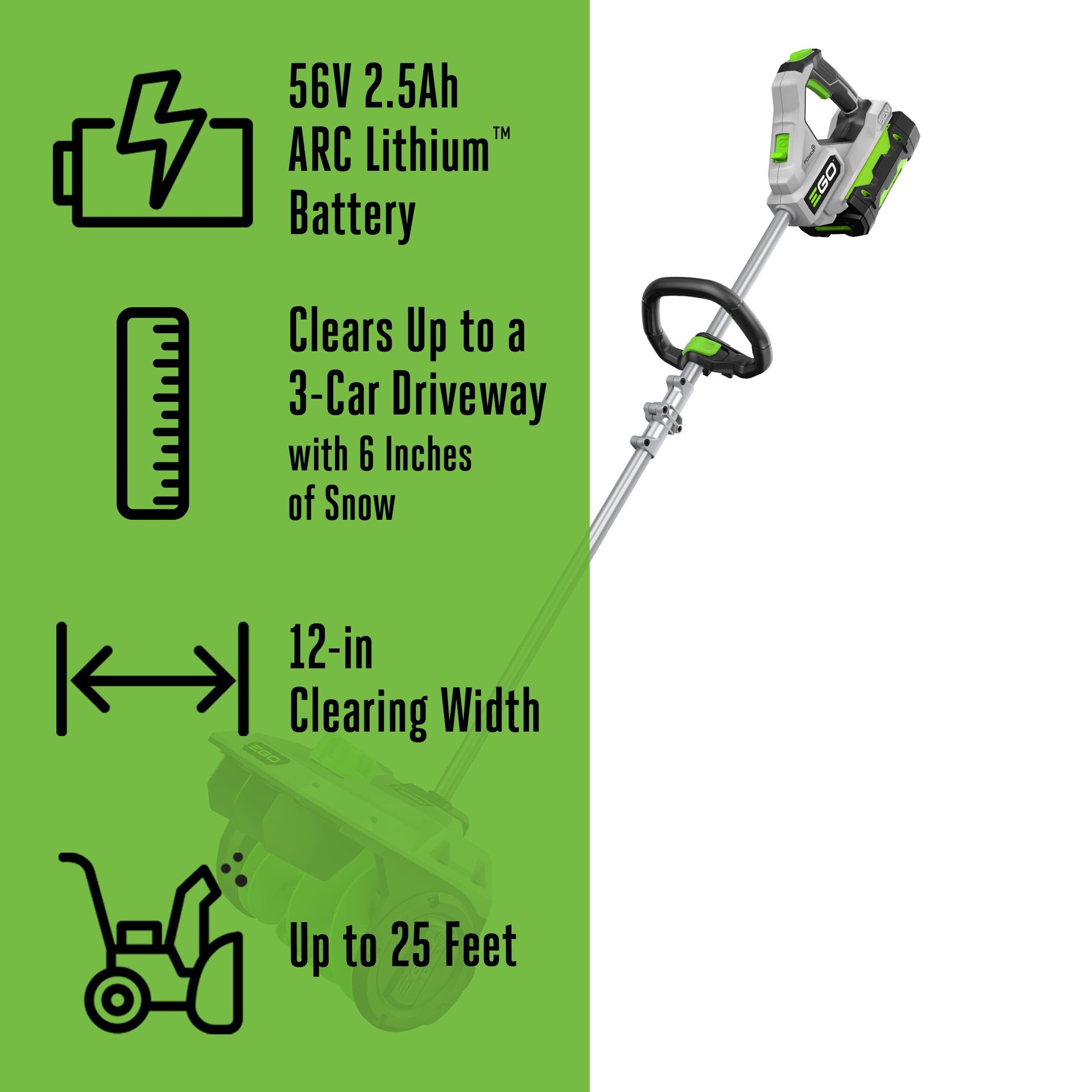 slide 2 of 6, EGO POWER+ 56-volt 12-in Single-stage Push Battery Powered Snow Shovel (Battery Included) (Charger Included), 1 ct