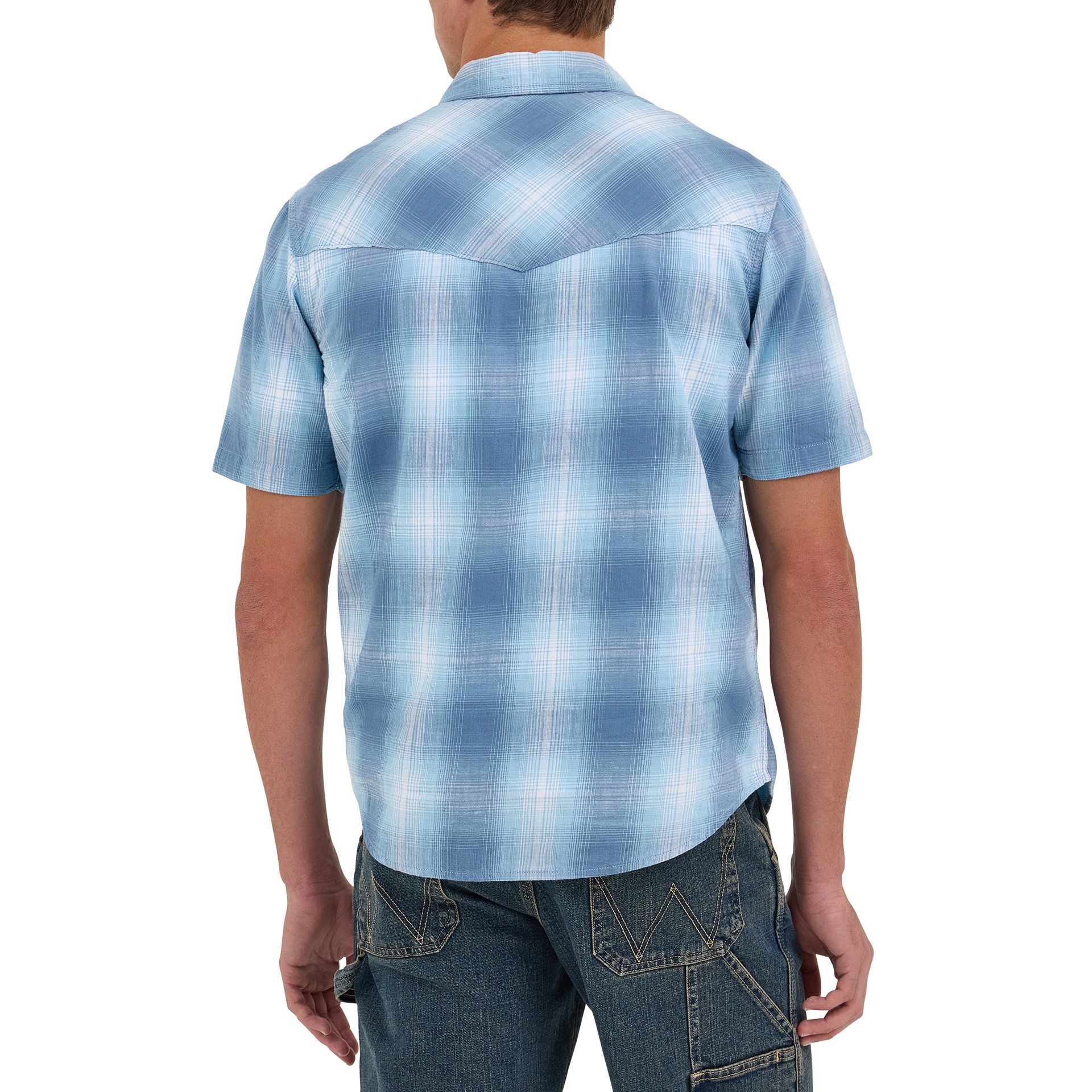 slide 2 of 4, Wrangler Men's Blue Light weight Woven Short sleeve Button-down shirt ( Large ), 1 ct