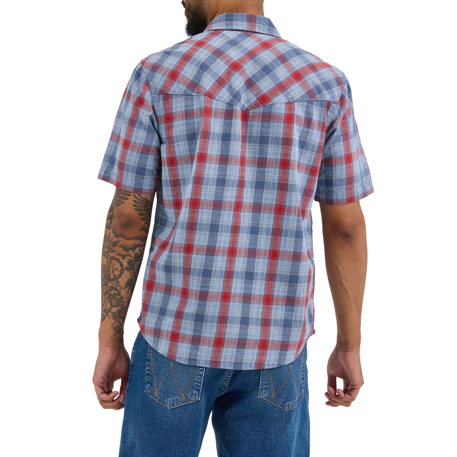 slide 2 of 4, Wrangler Men's Blue Light weight Woven Short sleeve Button-down shirt ( Large ), 1 ct