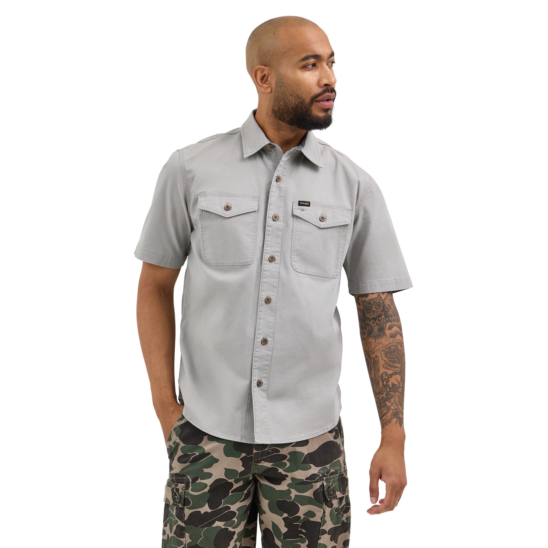 slide 1 of 4, Wrangler Men's Gray Light weight Woven Short sleeve Button-down shirt ( XX-large ), 1 ct