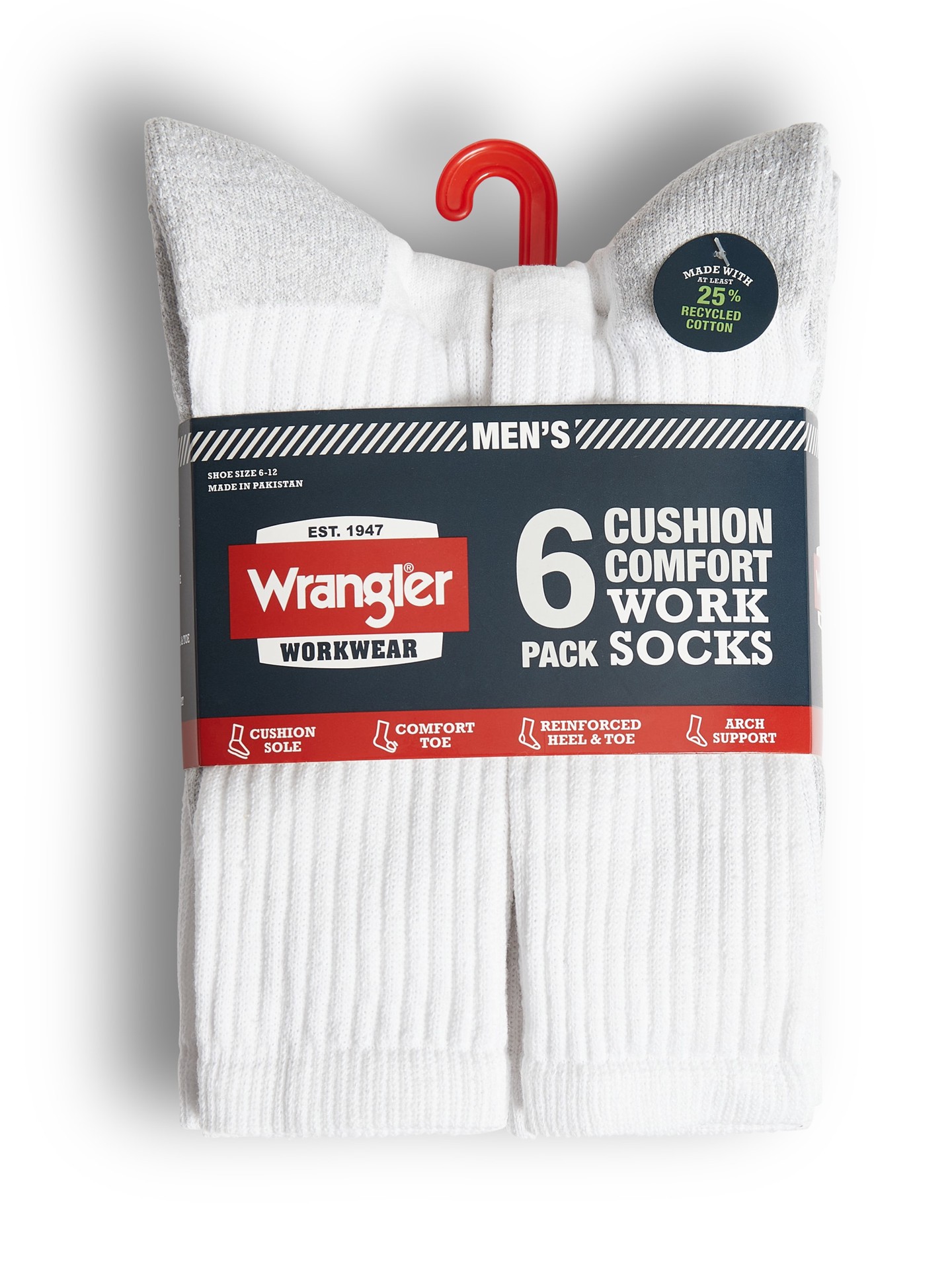 slide 4 of 4, Wrangler Men's Medium Cotton polyester blend Crew Socks 6 -Pack, 1 ct