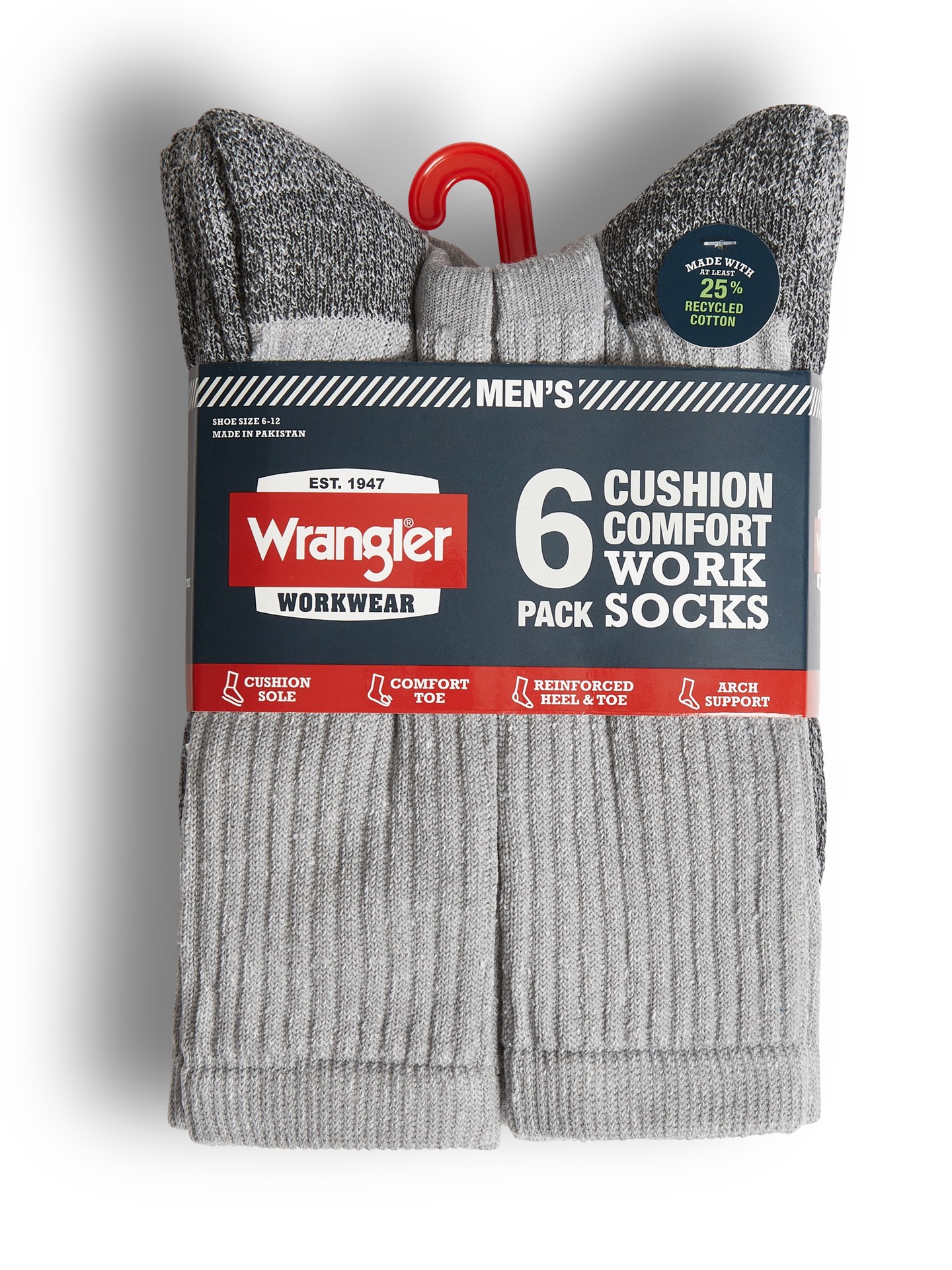 slide 4 of 4, Wrangler Men's Medium Cotton polyester blend Crew Socks 6 -Pack, 1 ct