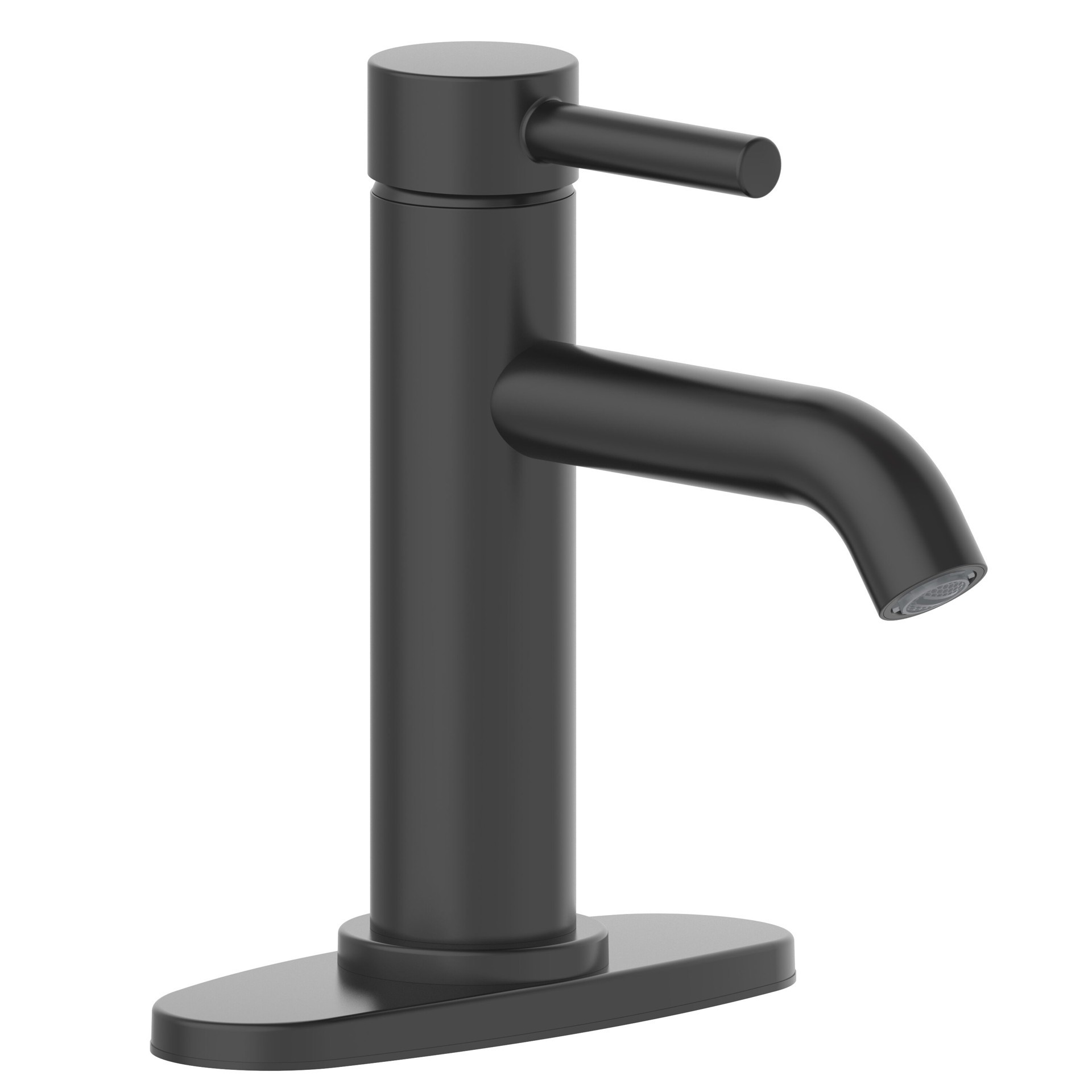 slide 3 of 6, allen + roth Harlow Simplefit Matte Black Single hole 1-handle WaterSense Mid-arc Residential Handle Bathroom Sink Faucet with Drain with Deck Plate, 1 ct