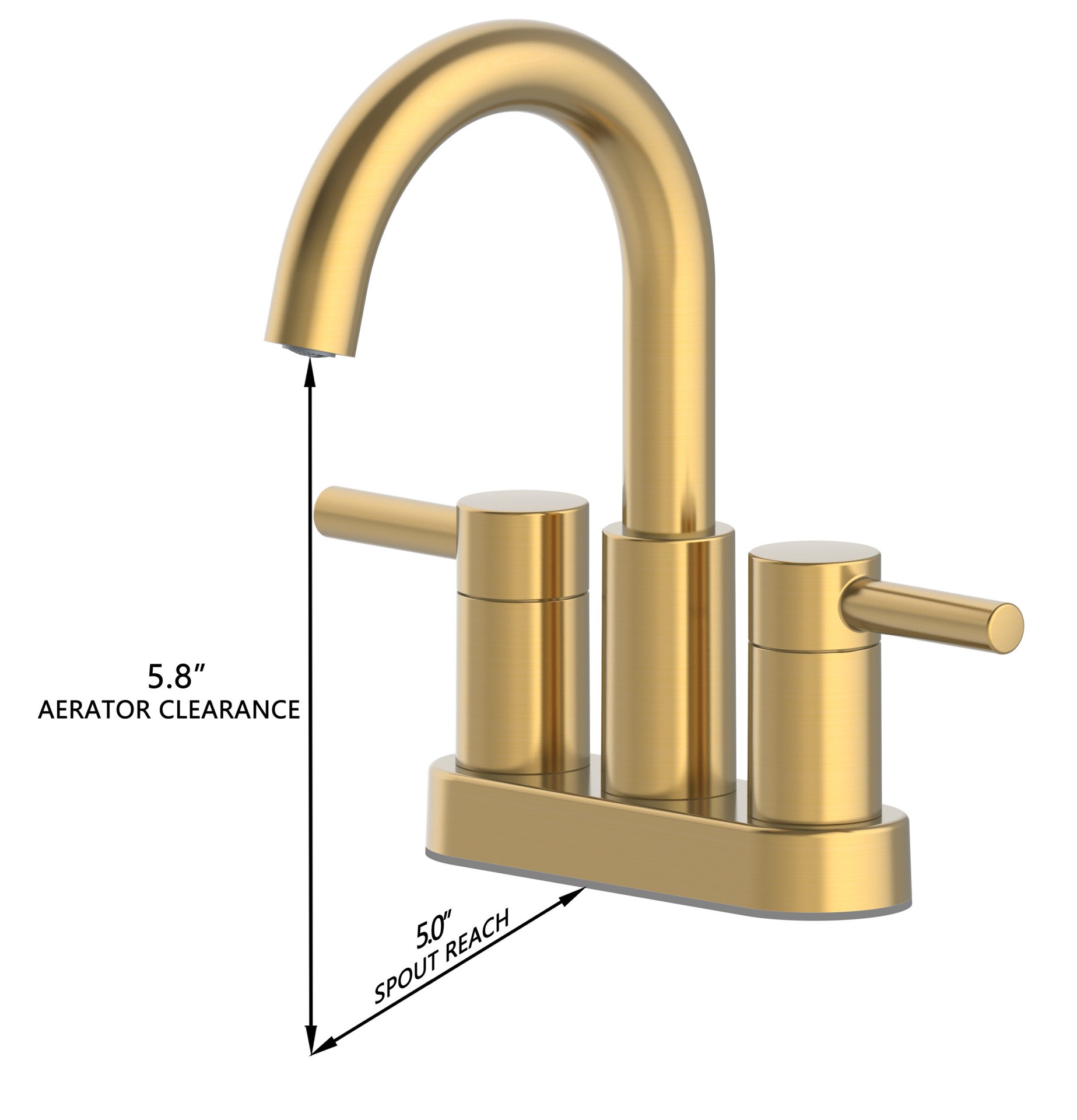 slide 4 of 6, allen + roth Harlow Simplefit Brushed Gold 4-in centerset 2-handle WaterSense Mid-arc Residential Handle Bathroom Sink Faucet with Drain with Deck Plate, 1 ct
