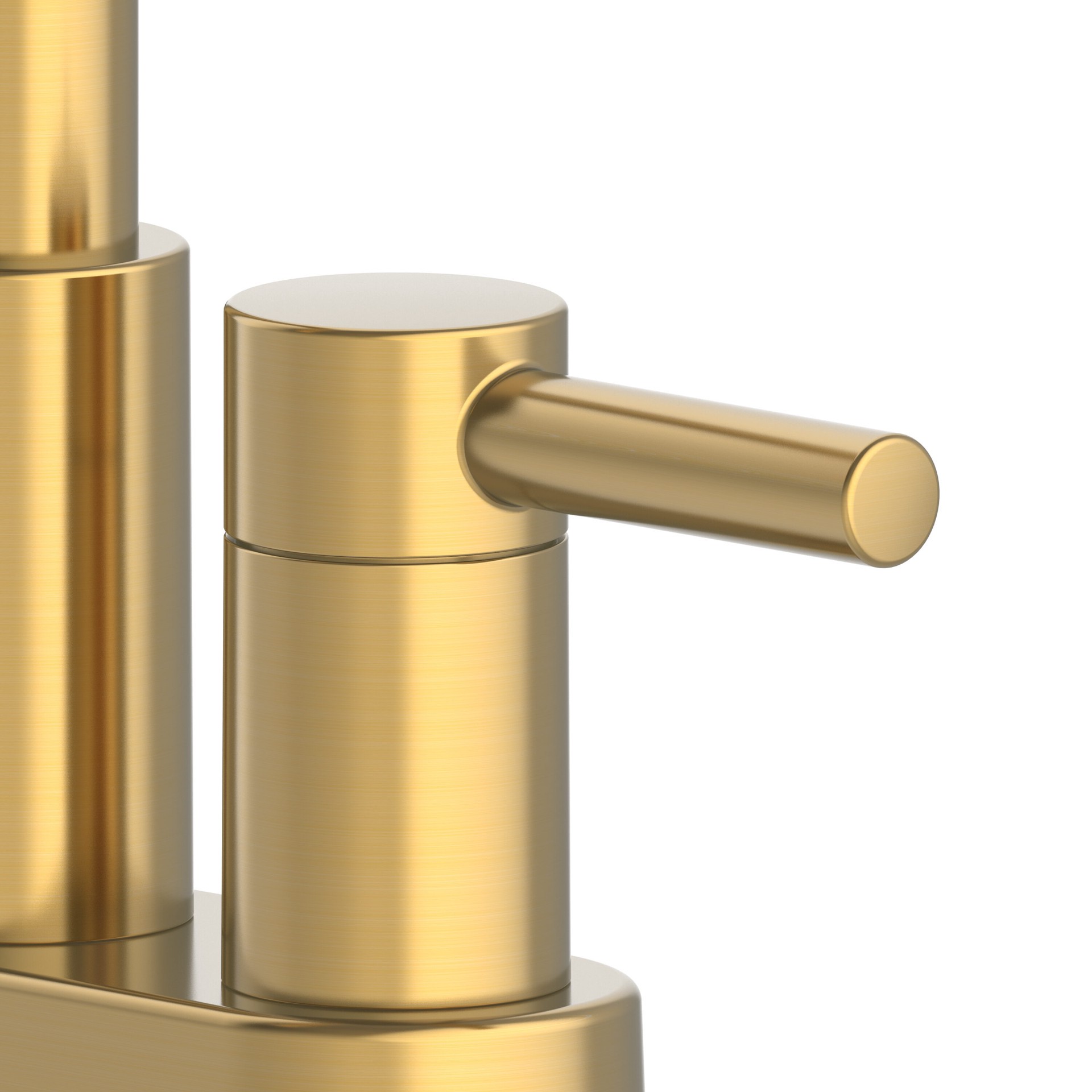 slide 6 of 6, allen + roth Harlow Simplefit Brushed Gold 4-in centerset 2-handle WaterSense Mid-arc Residential Handle Bathroom Sink Faucet with Drain with Deck Plate, 1 ct