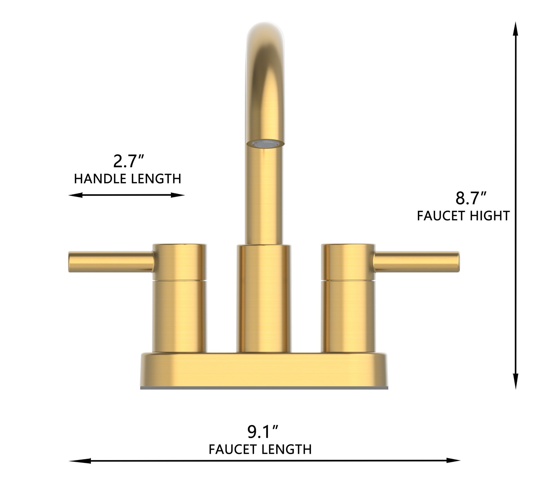 slide 5 of 6, allen + roth Harlow Simplefit Brushed Gold 4-in centerset 2-handle WaterSense Mid-arc Residential Handle Bathroom Sink Faucet with Drain with Deck Plate, 1 ct
