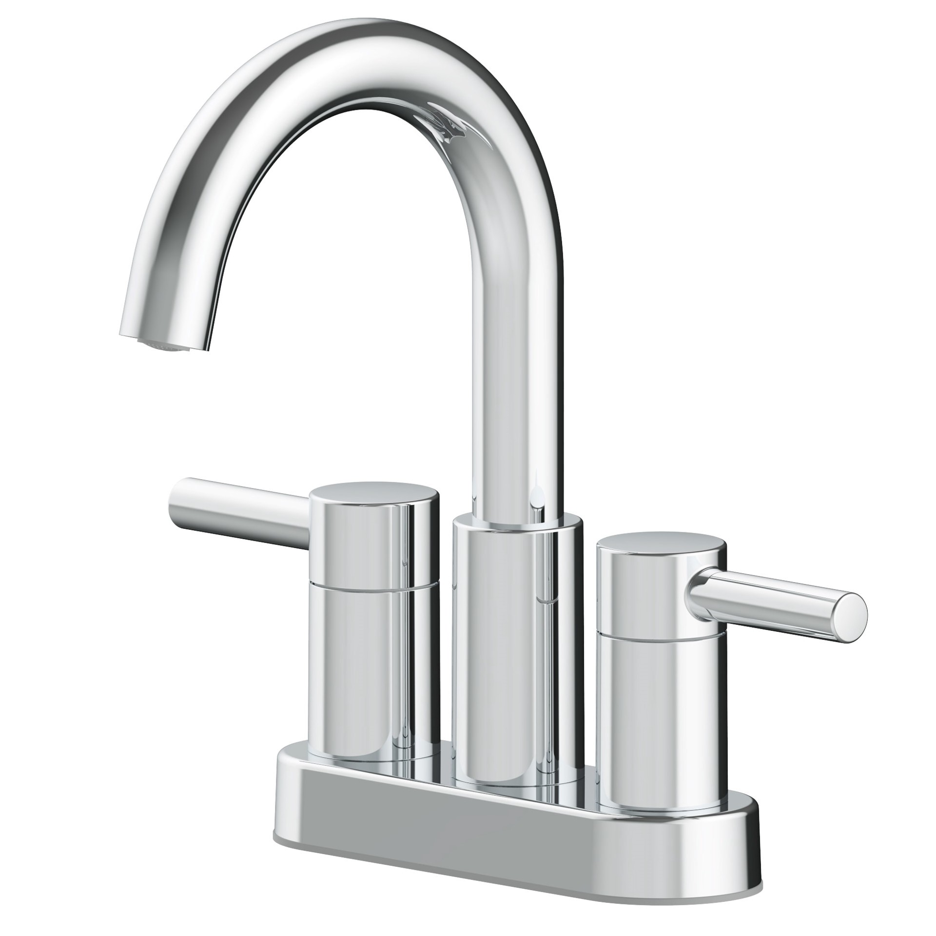 slide 3 of 6, allen + roth Harlow Simplefit Polished Chrome 4-in centerset 2-handle WaterSense Mid-arc Residential Handle Bathroom Sink Faucet with Drain with Deck Plate, 1 ct
